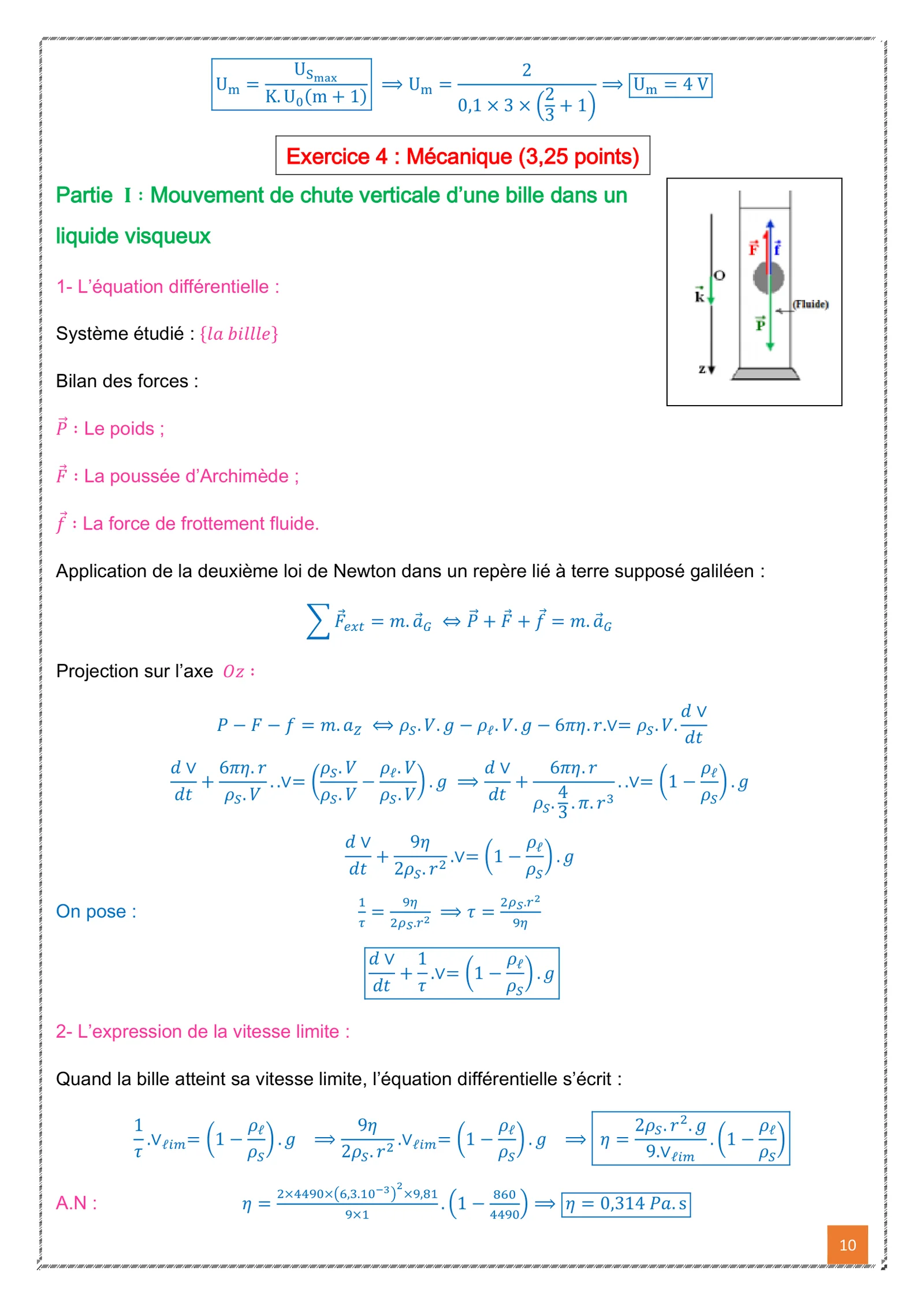Corrige Physique Bac SM 2020 page 10