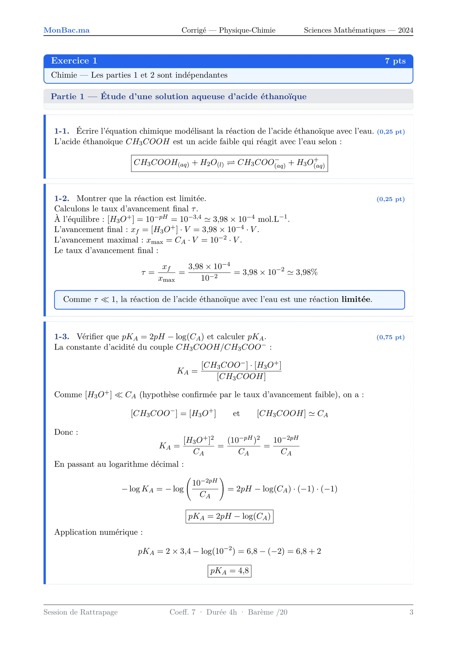 Corrige Physique Bac SM 2024 page 3