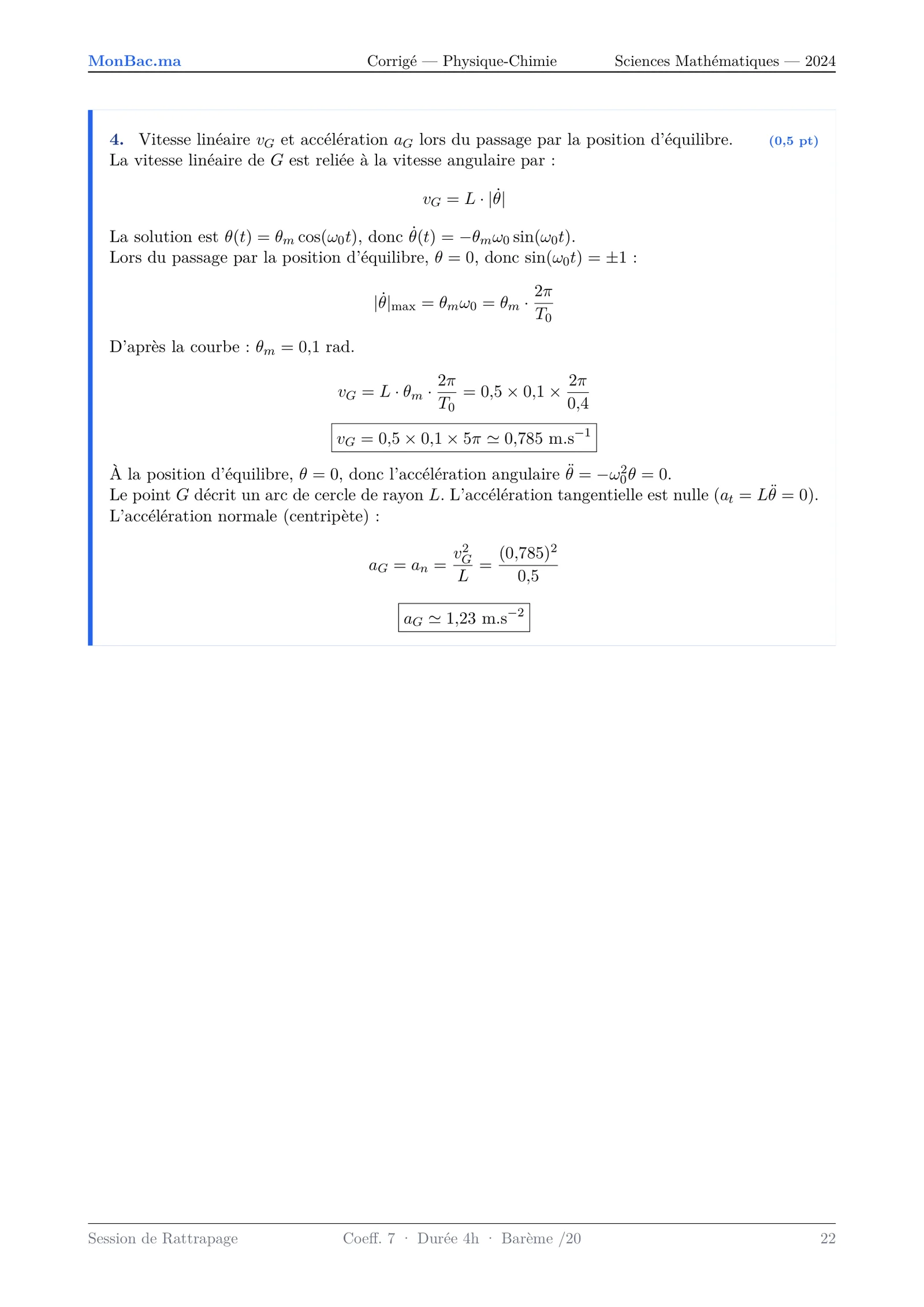 Corrige Physique Bac SM 2024 page 22