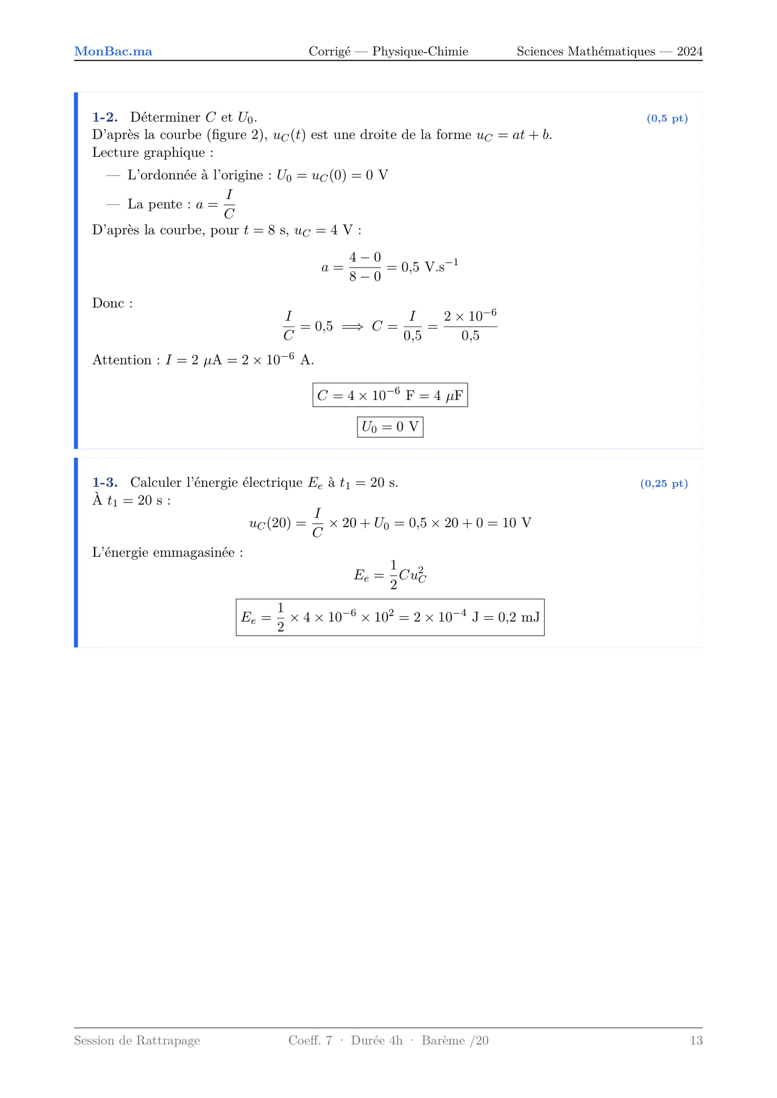 Corrige Physique Bac SM 2024 page 13