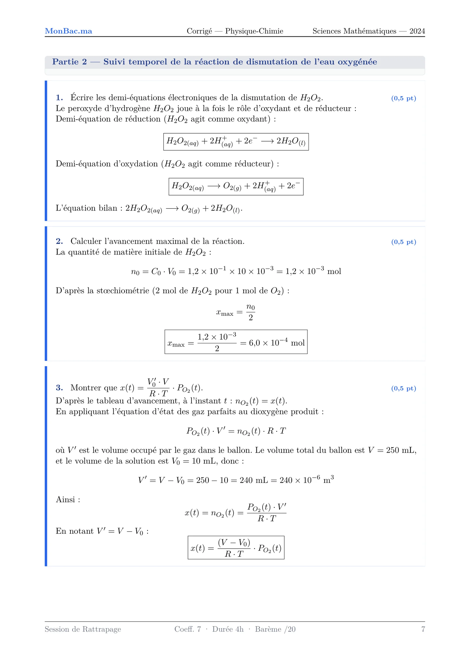 Corrige Physique Bac SM 2024 page 7