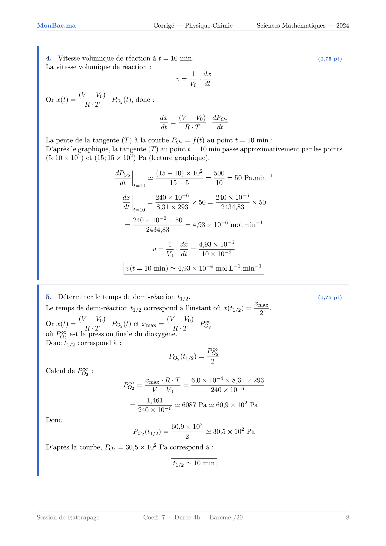 Corrige Physique Bac SM 2024 page 8