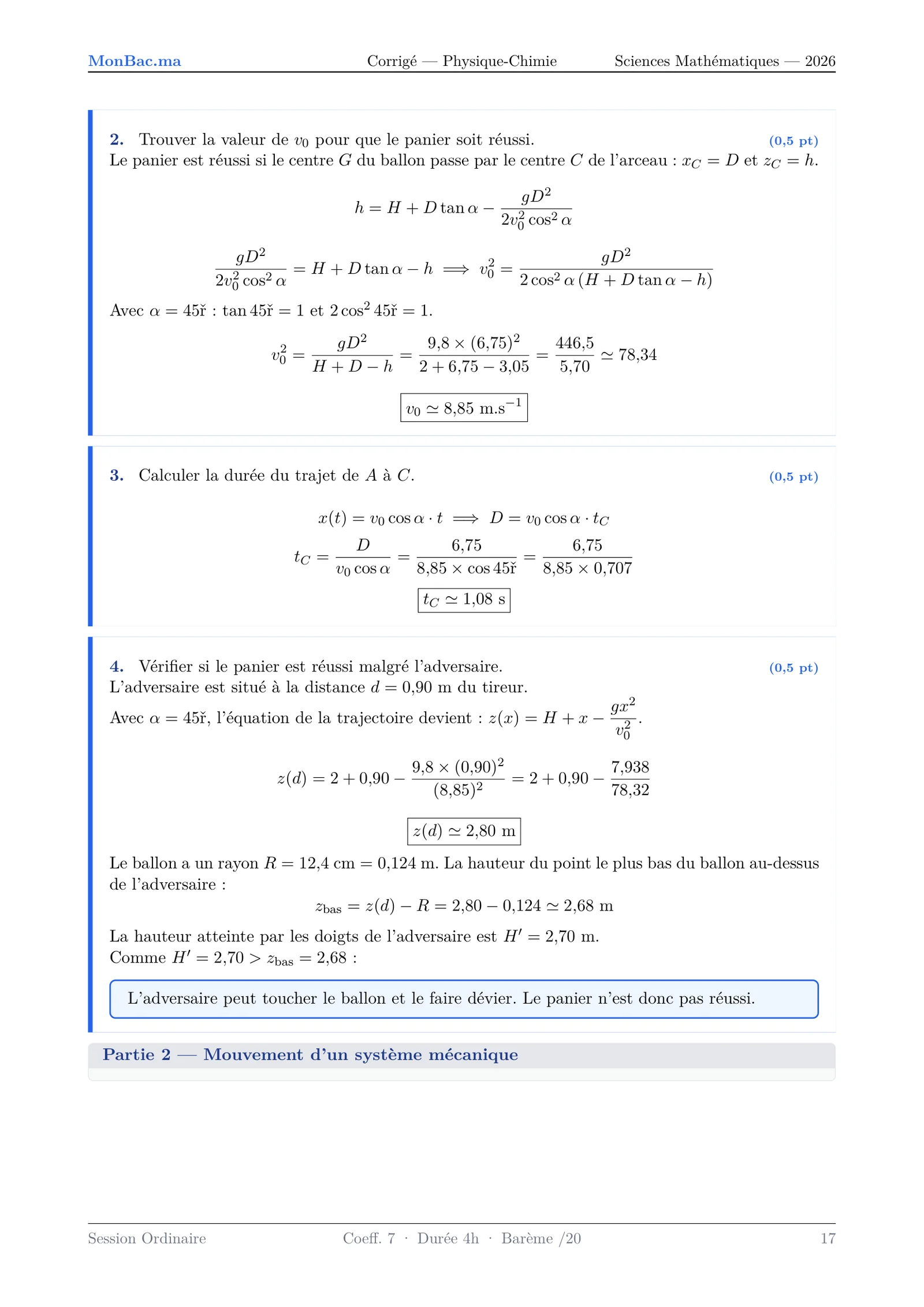 Corrige Physique Bac SM 2026 page 17