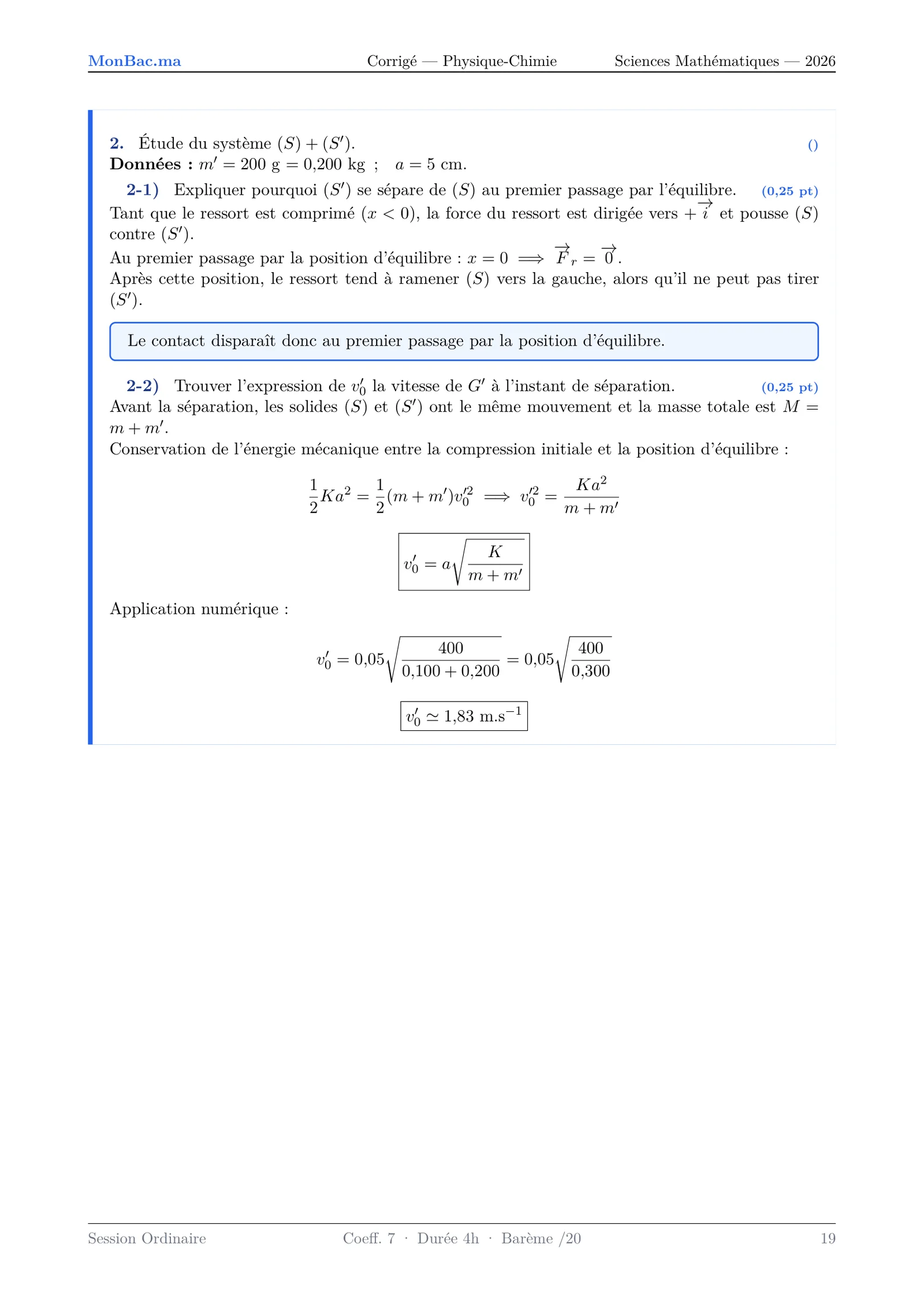 Corrige Physique Bac SM 2026 page 19