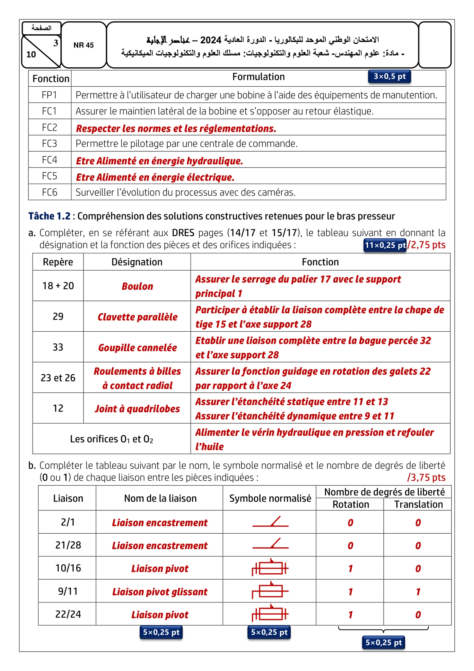 Corrige Sciences Ingénieur Bac SM 2024 page 3