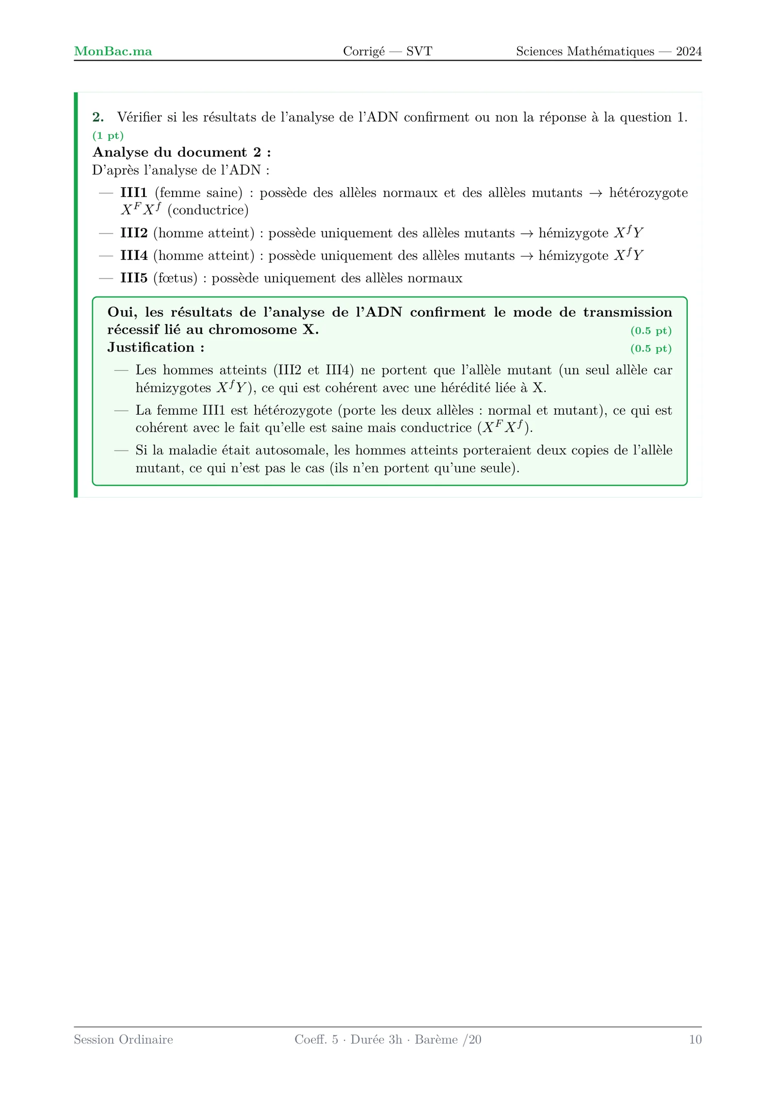 Corrige SVT Bac SM 2024 page 10