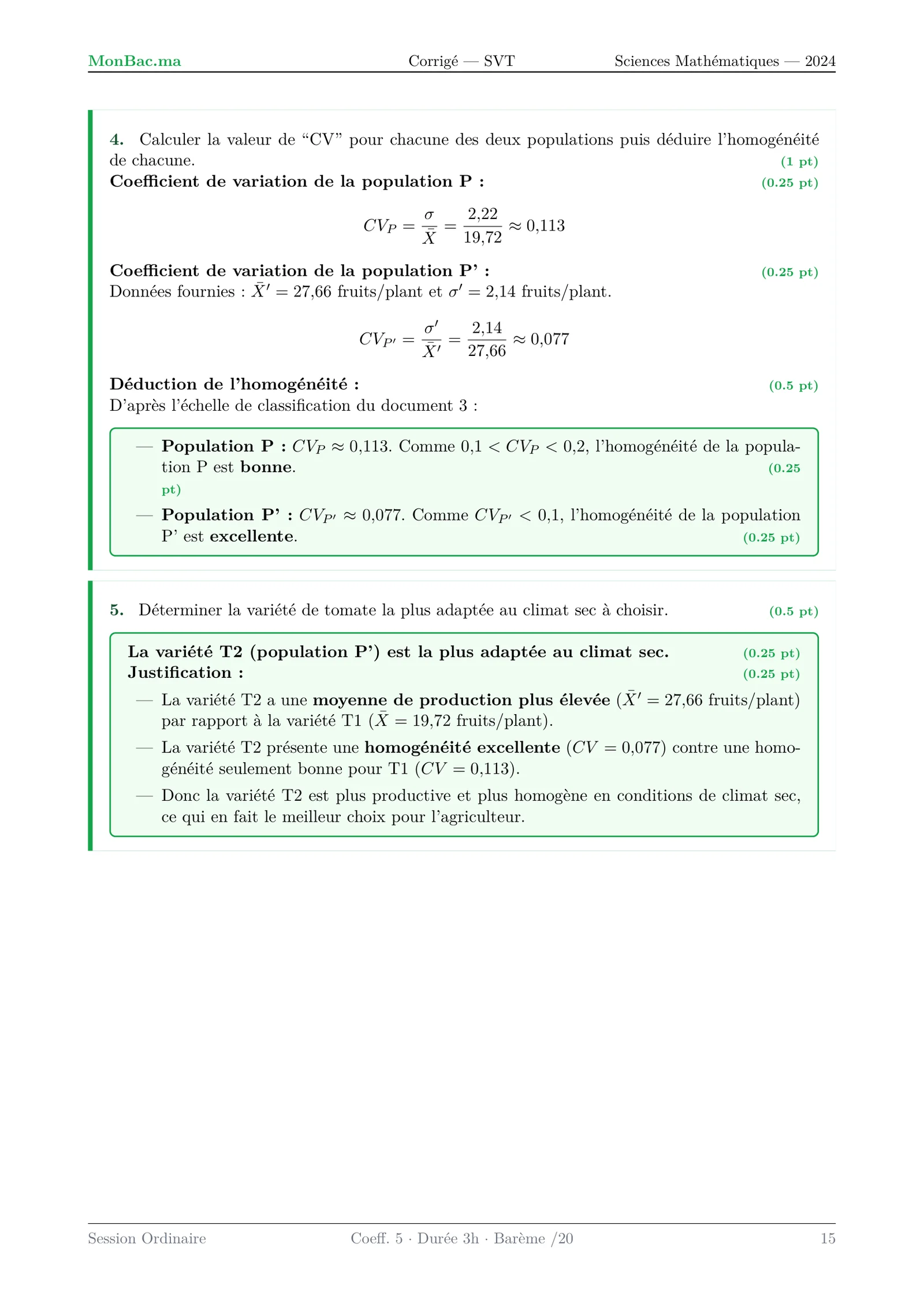 Corrige SVT Bac SM 2024 page 15