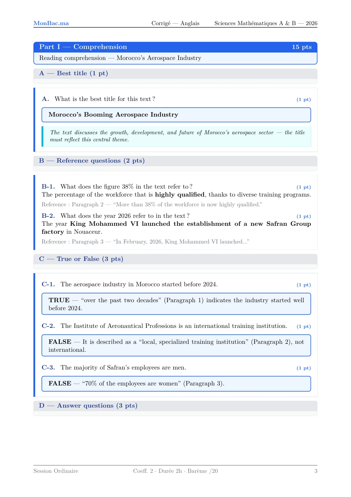 Corrige Anglais Bac SVT 2026 page 3