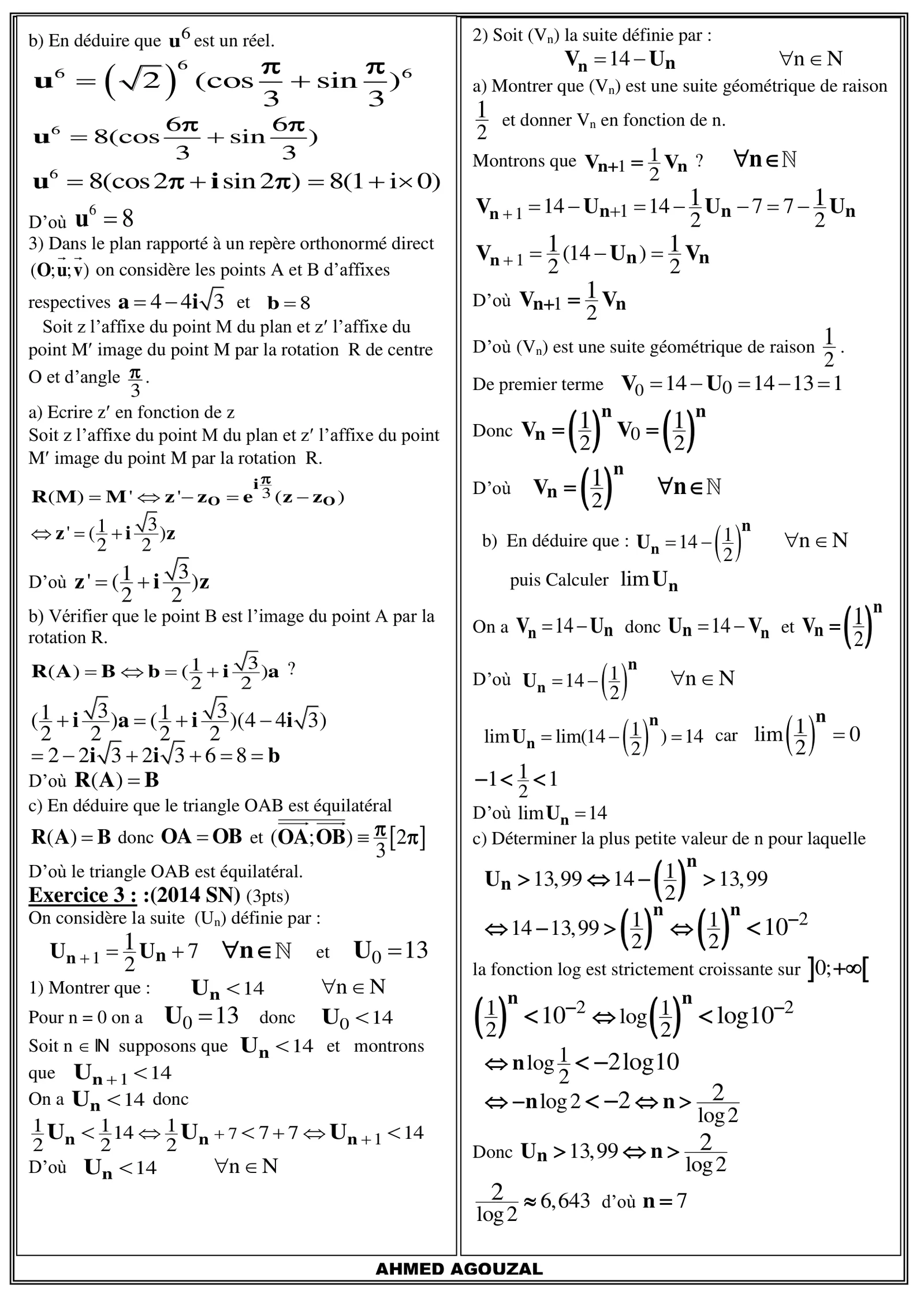 Corrige Math Bac SVT 2014 page 2