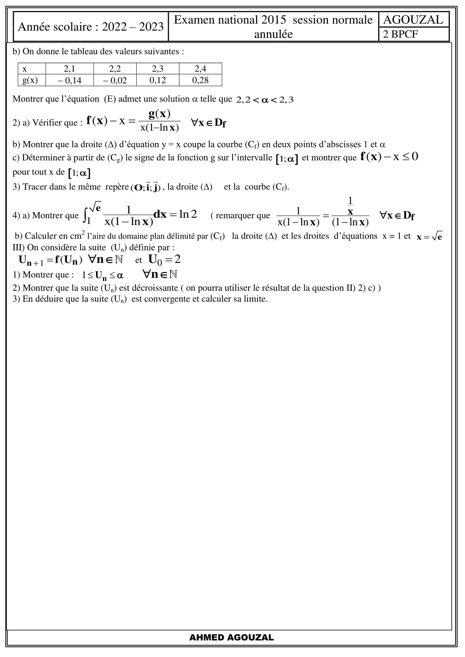 Sujet Math Bac SVT 2015 page 2