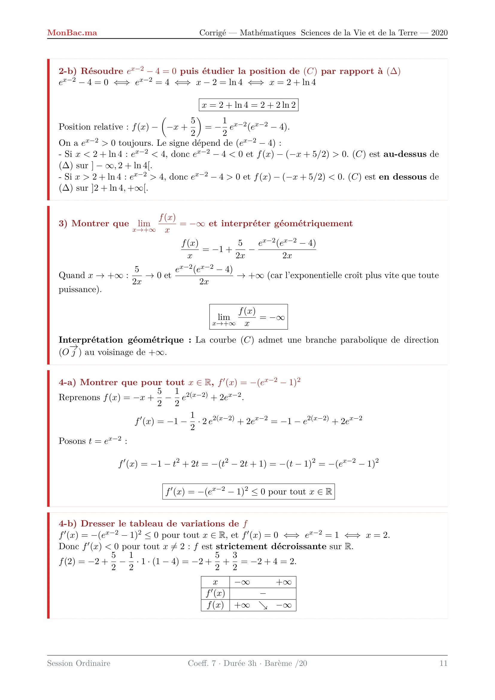 Corrige Math Bac SVT 2020 page 11