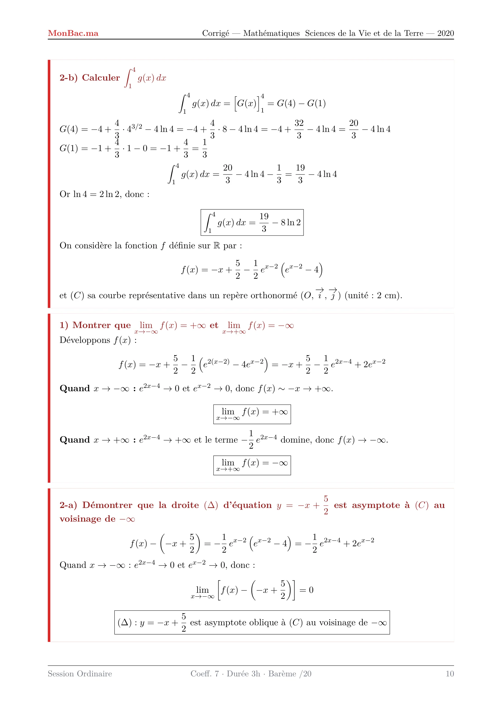 Corrige Math Bac SVT 2020 page 10