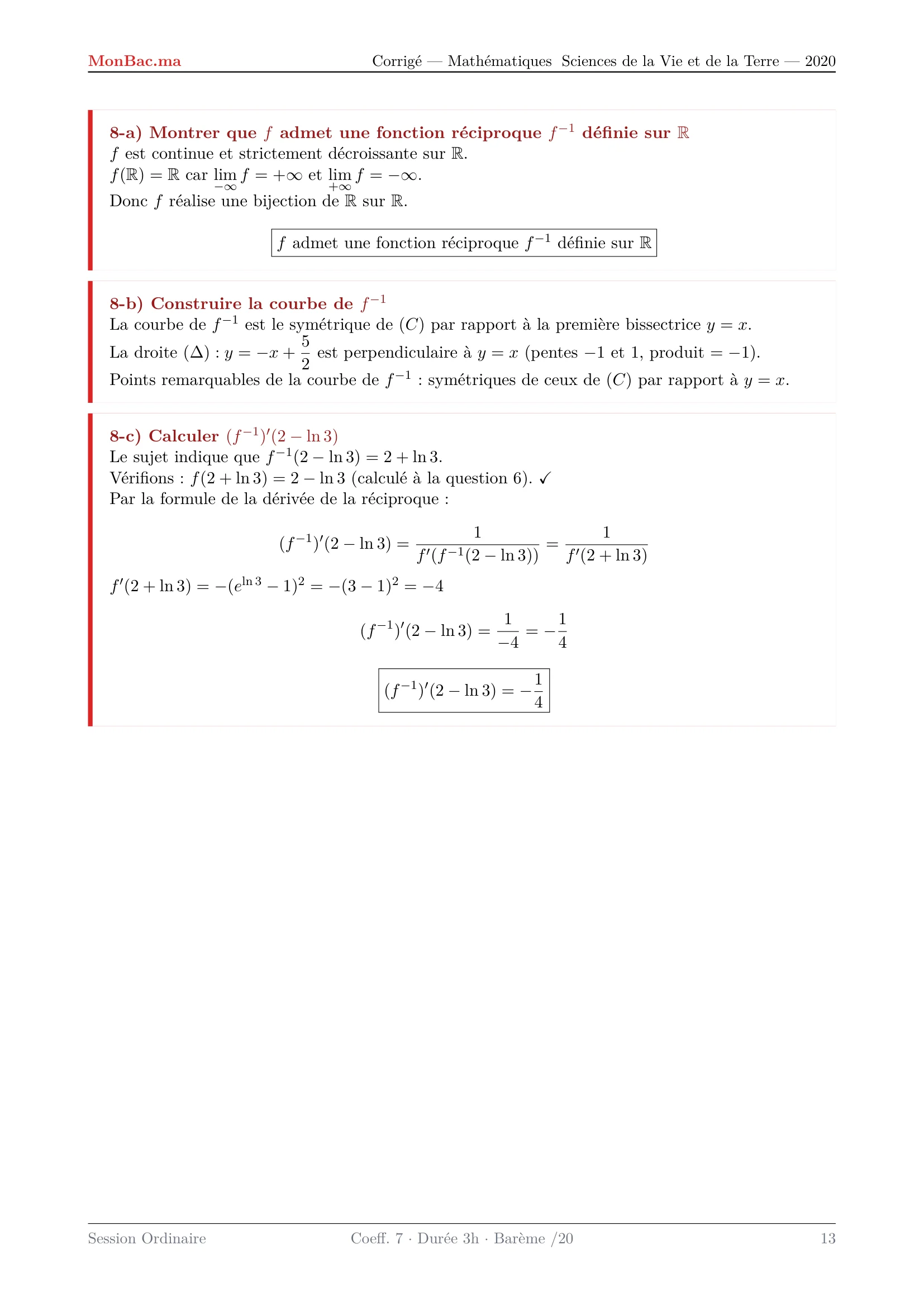 Corrige Math Bac SVT 2020 page 13
