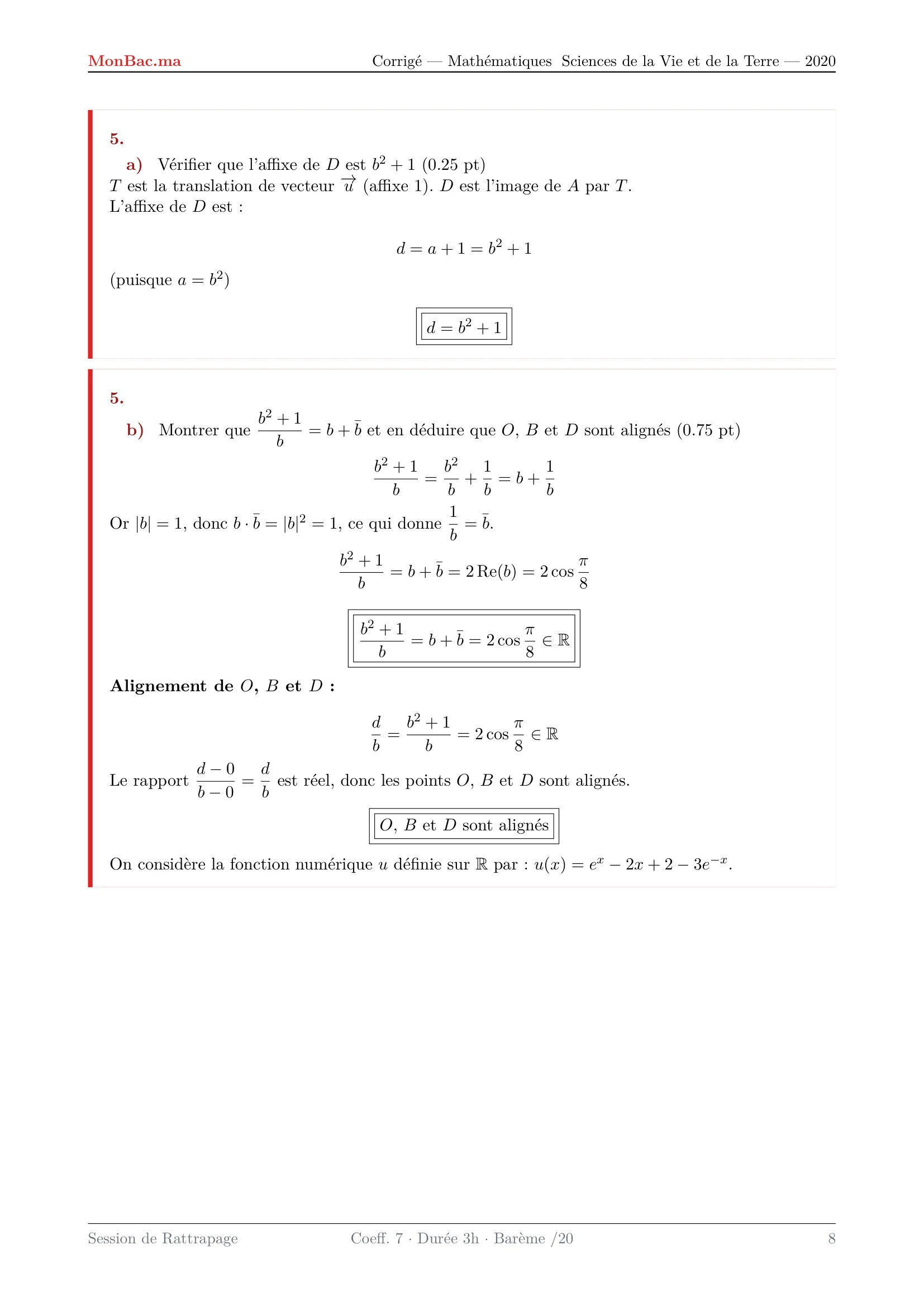 Corrige Math Bac SVT 2020 page 8
