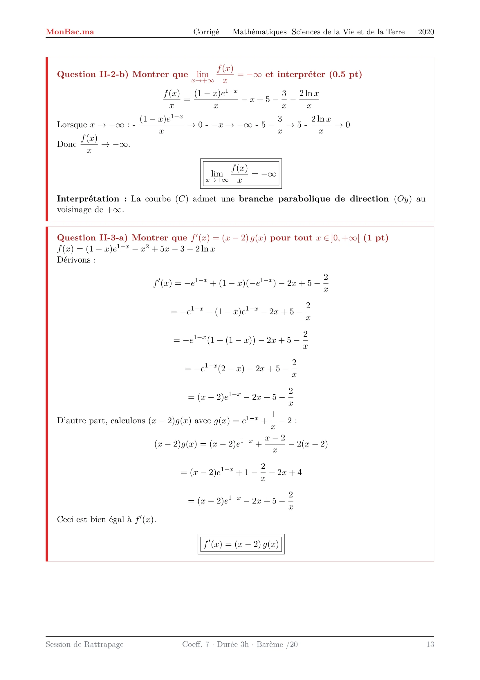 Corrige Math Bac SVT 2020 page 13