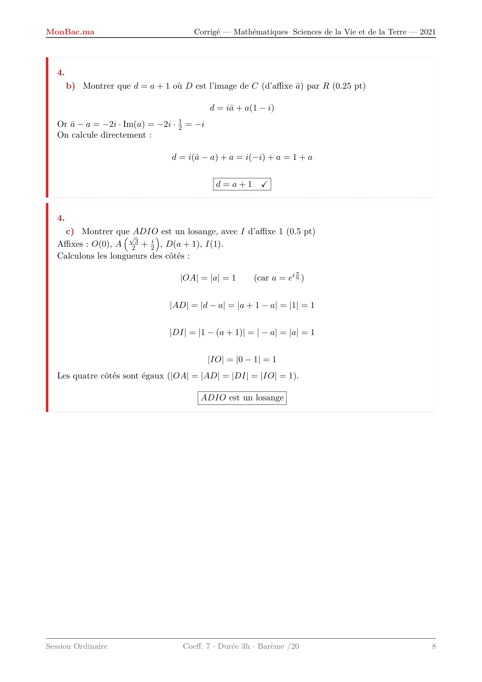 Corrige Math Bac SVT 2021 page 8