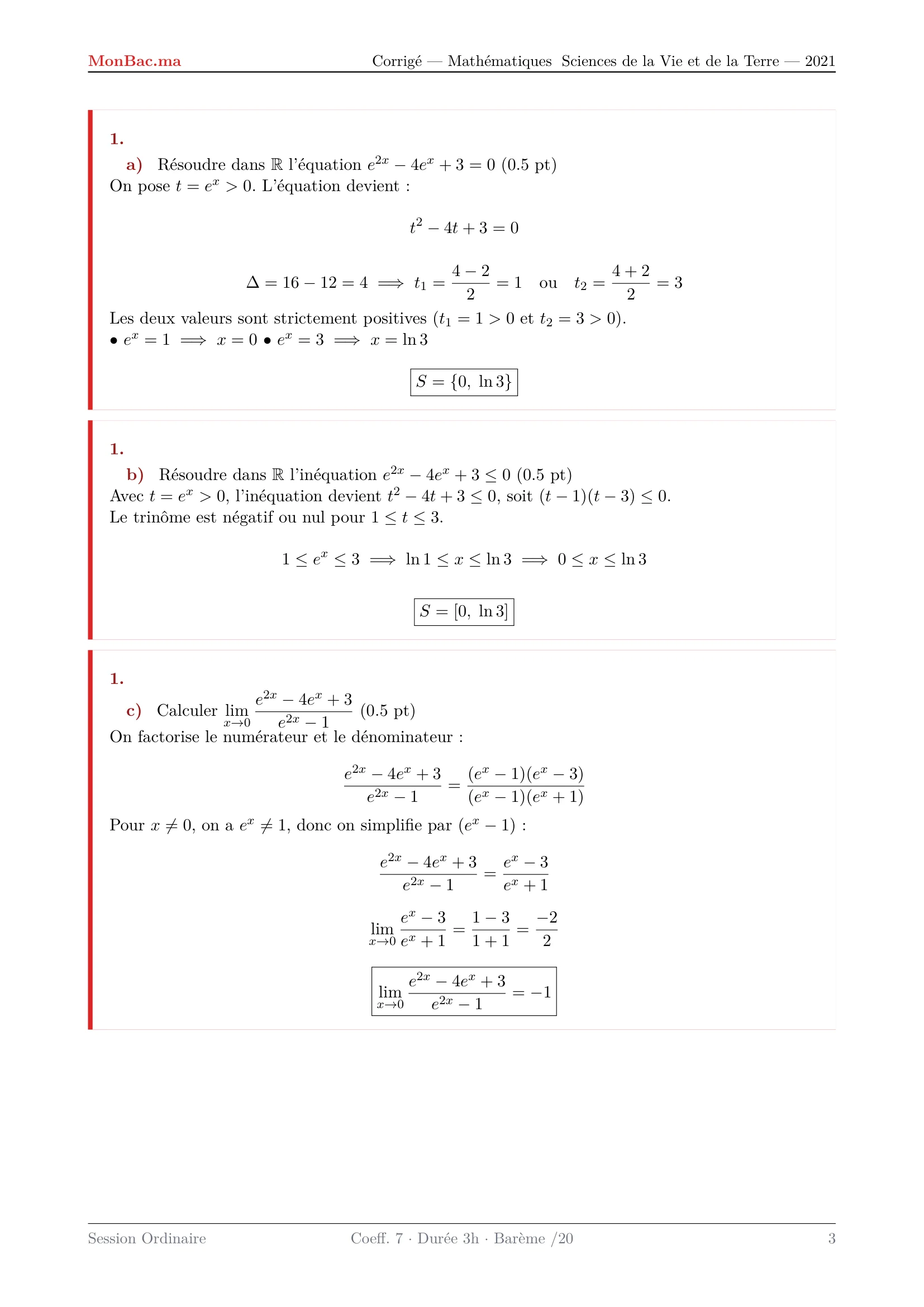 Corrige Math Bac SVT 2021 page 3