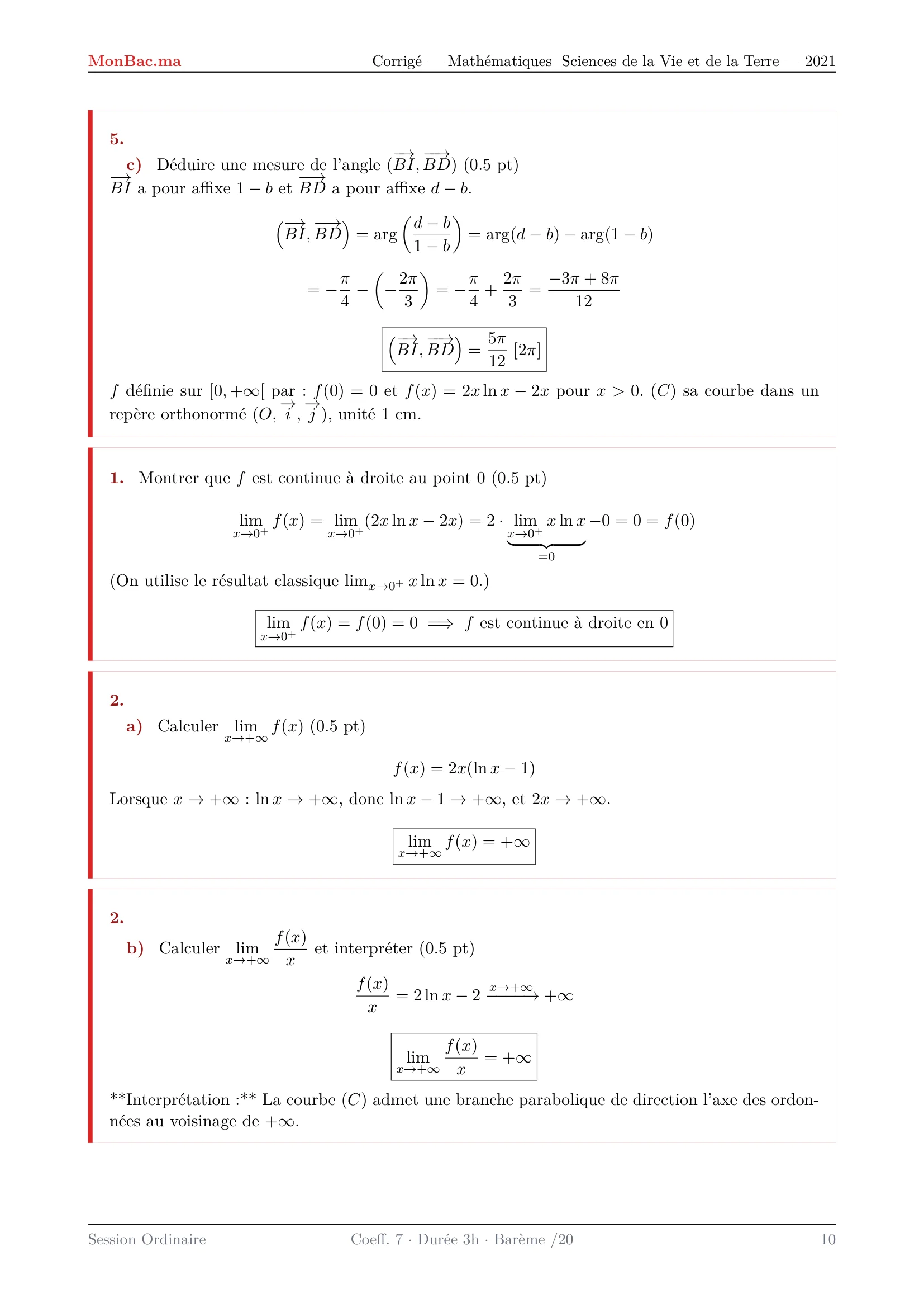 Corrige Math Bac SVT 2021 page 10
