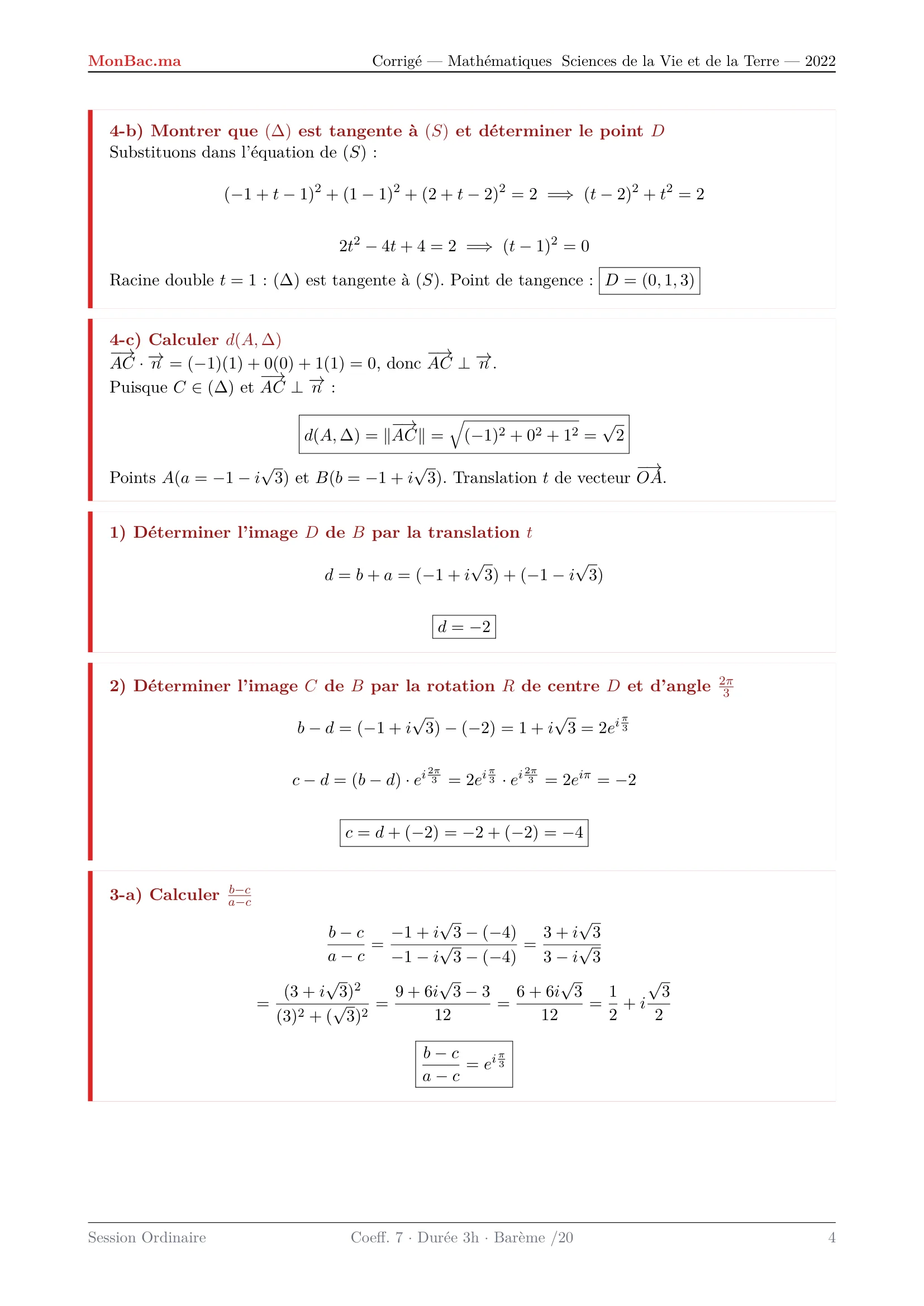 Corrige Math Bac SVT 2022 page 4