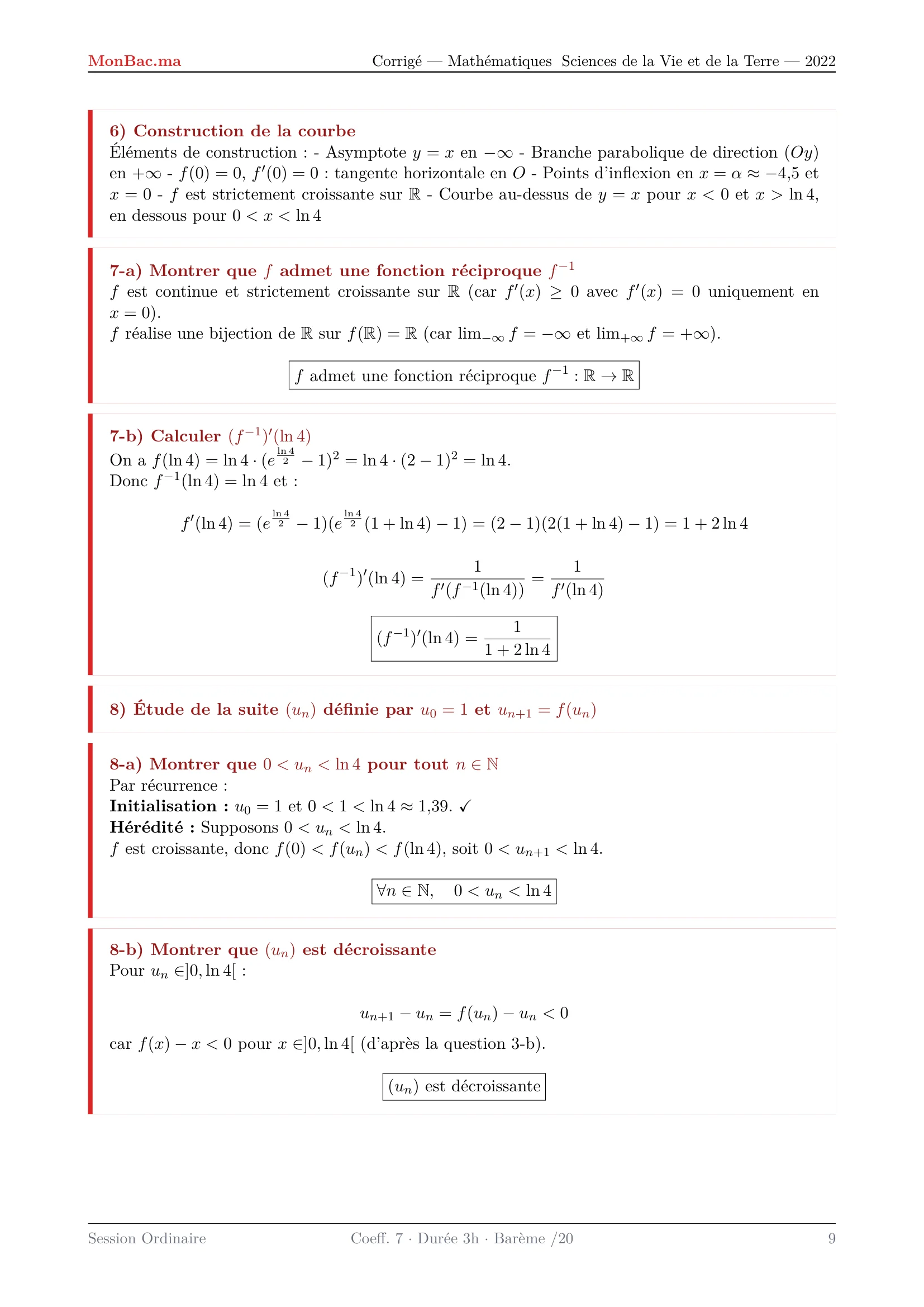 Corrige Math Bac SVT 2022 page 9
