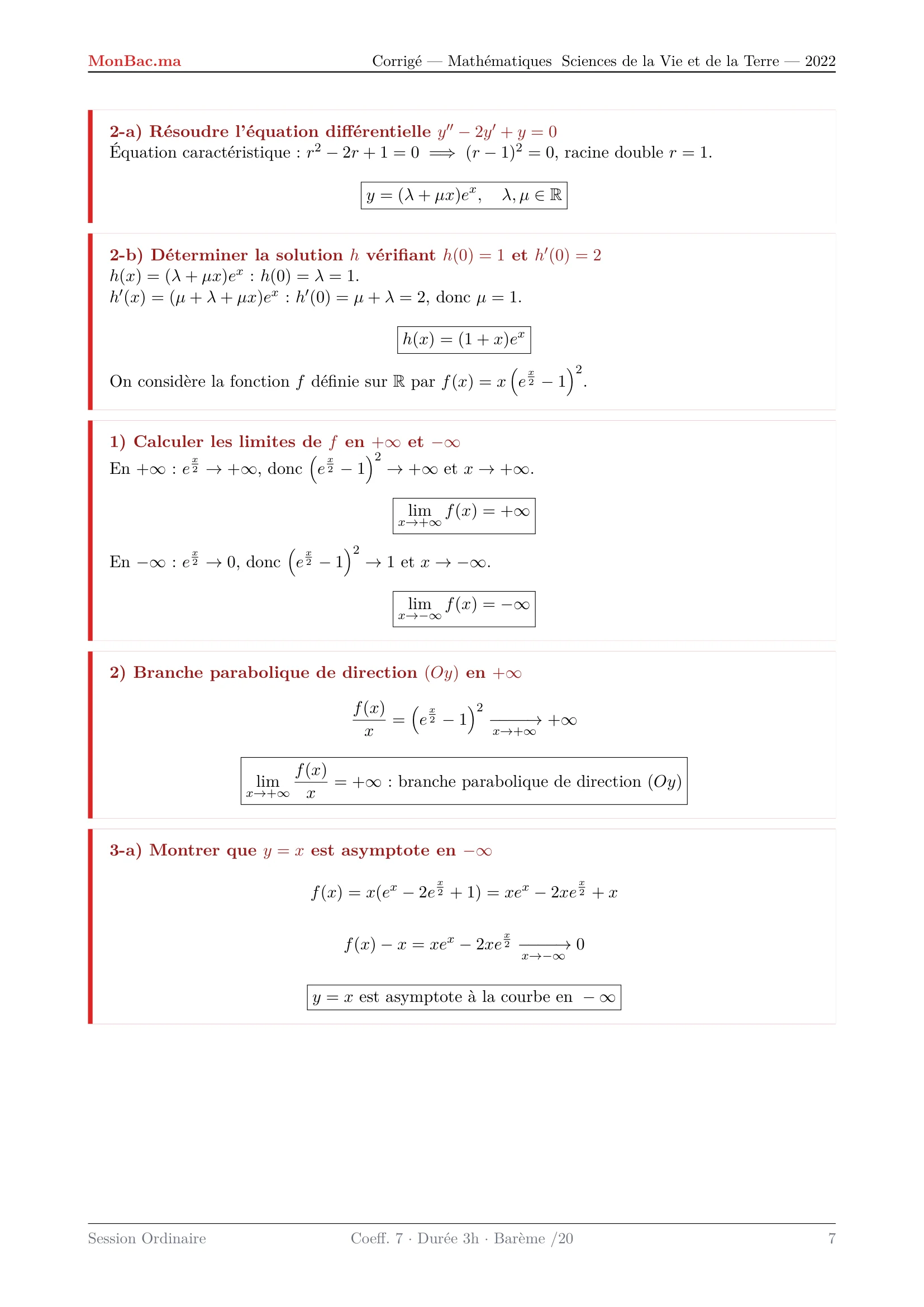 Corrige Math Bac SVT 2022 page 7