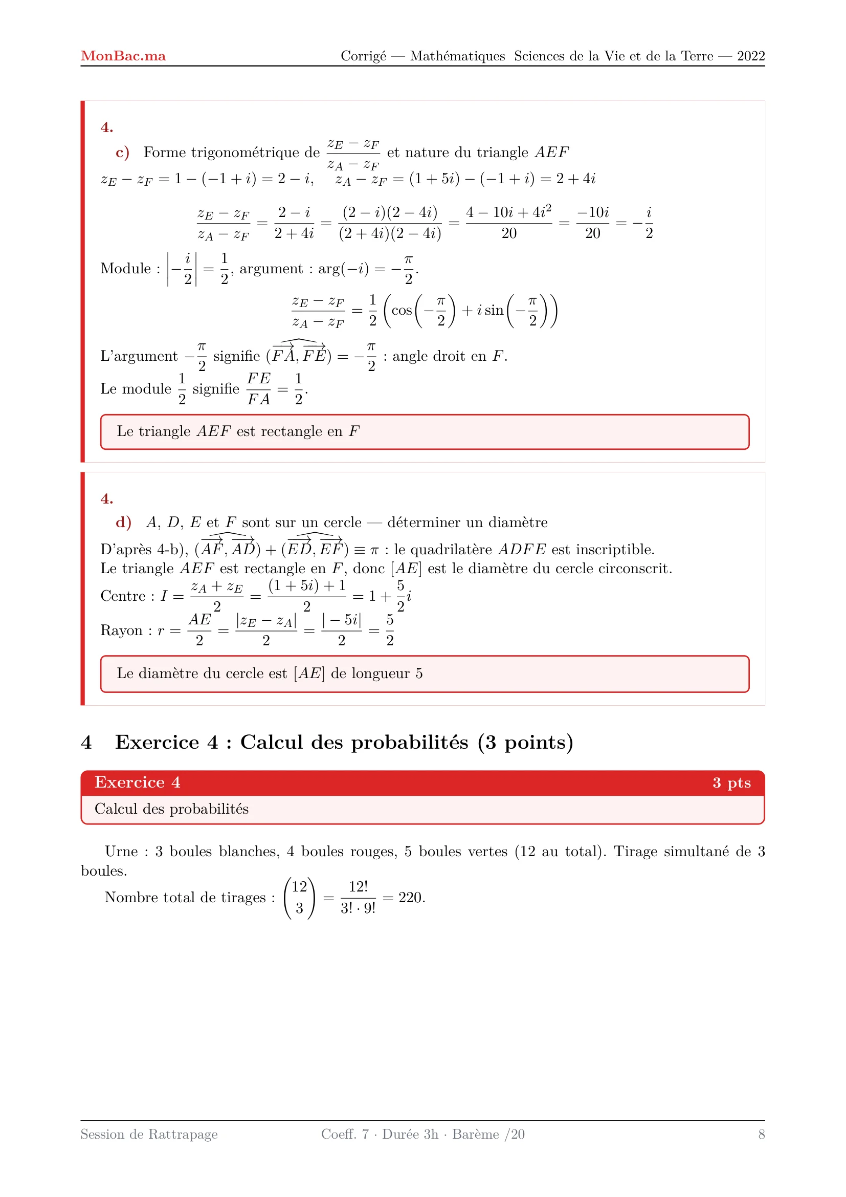 Corrige Math Bac SVT 2022 page 8