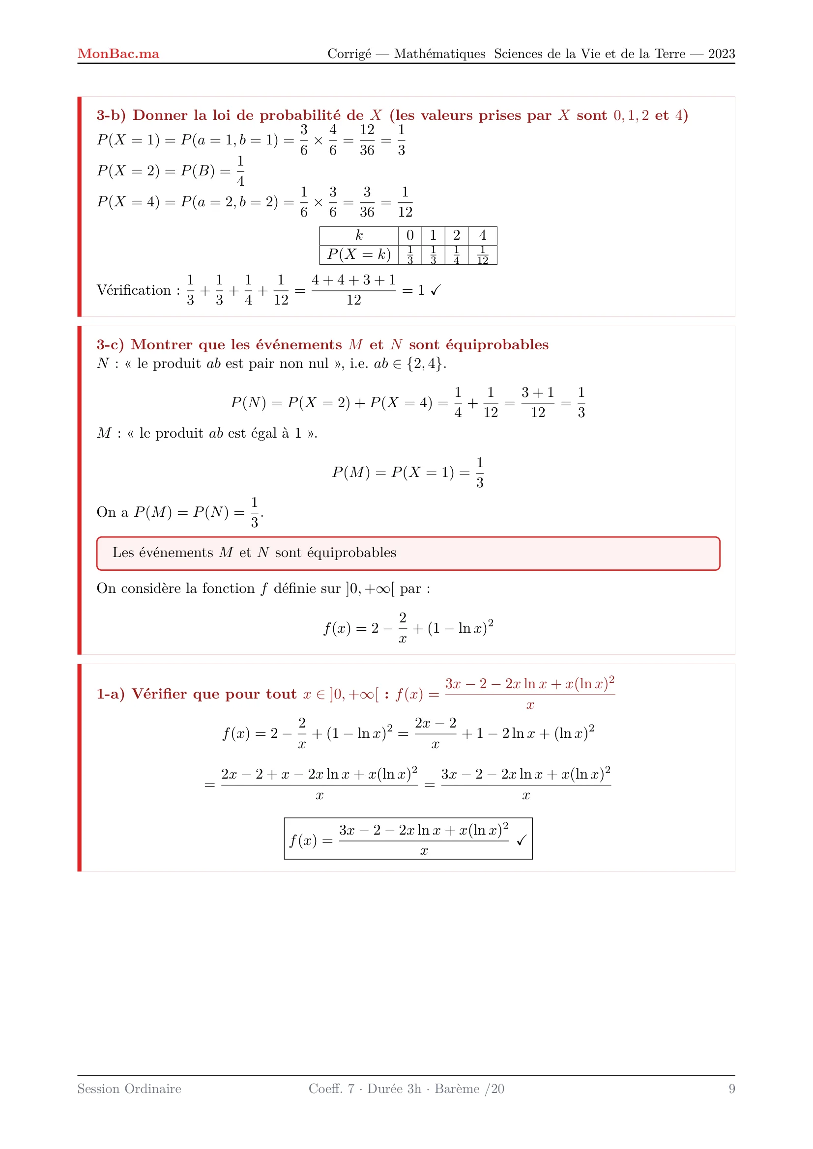 Corrige Math Bac SVT 2023 page 9