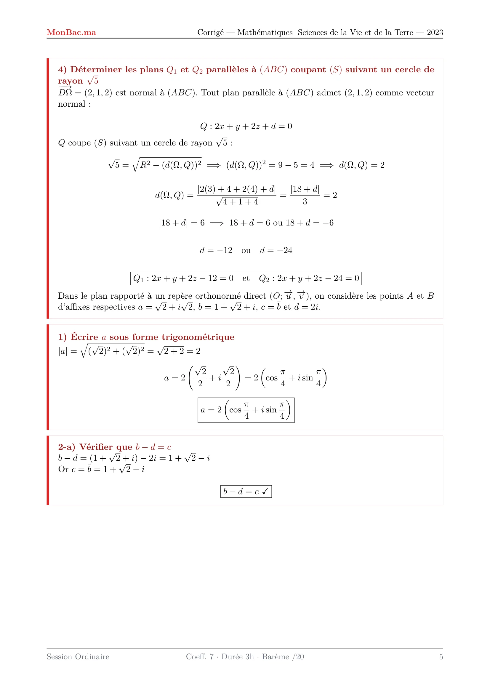 Corrige Math Bac SVT 2023 page 5