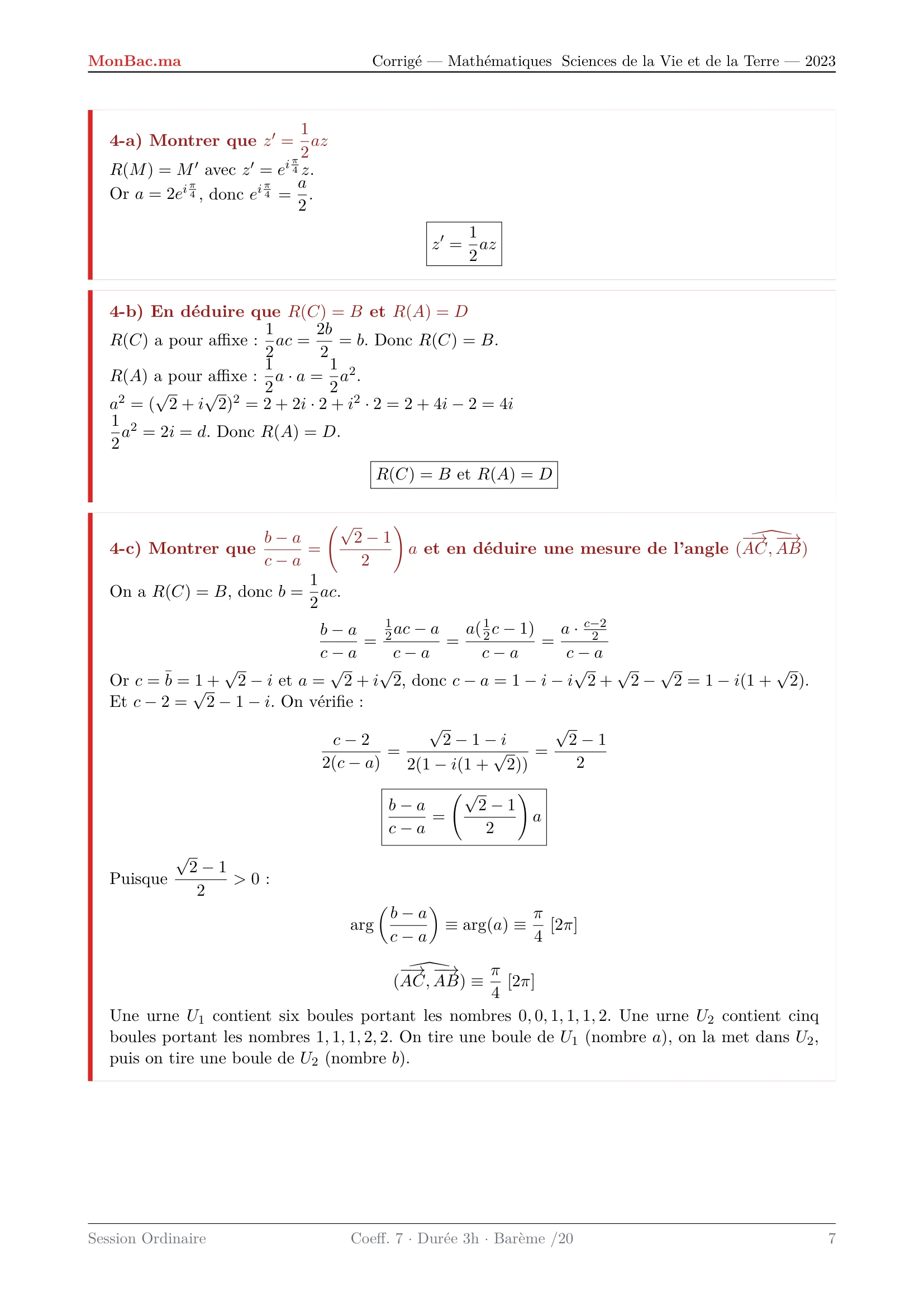 Corrige Math Bac SVT 2023 page 7