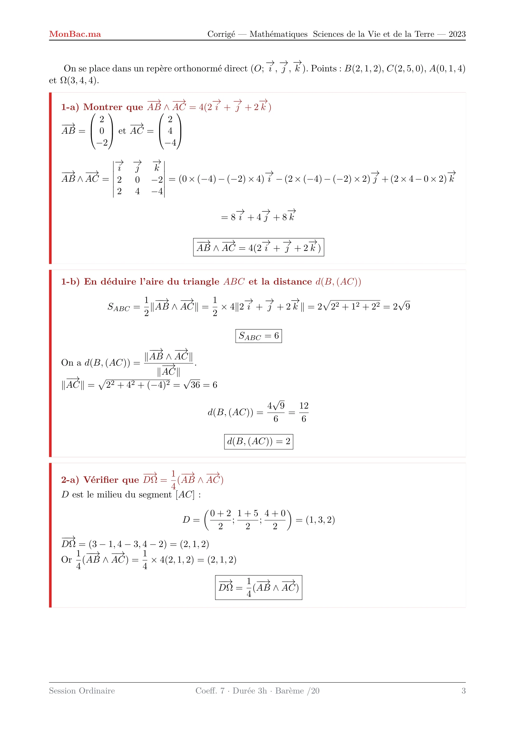 Corrige Math Bac SVT 2023 page 3