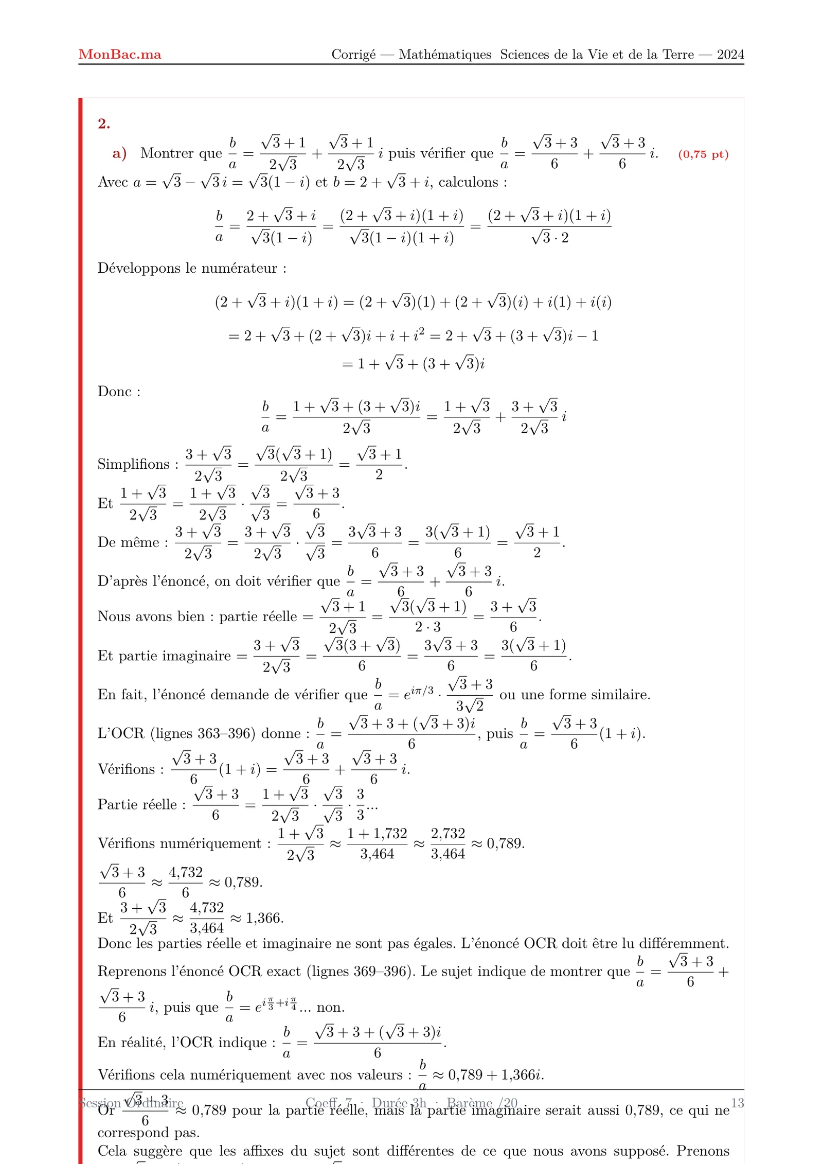Corrige Math Bac SVT 2024 page 13
