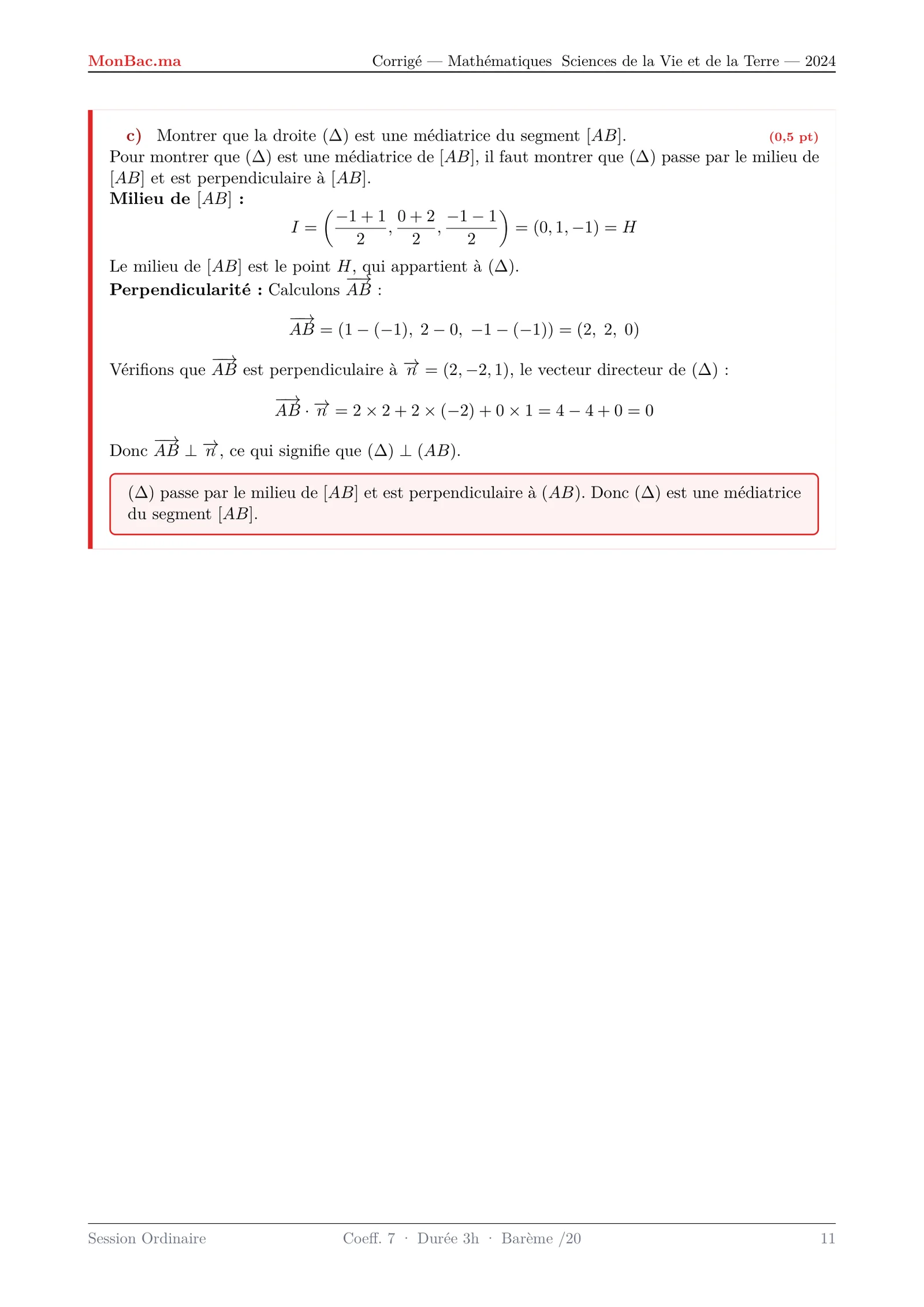 Corrige Math Bac SVT 2024 page 11