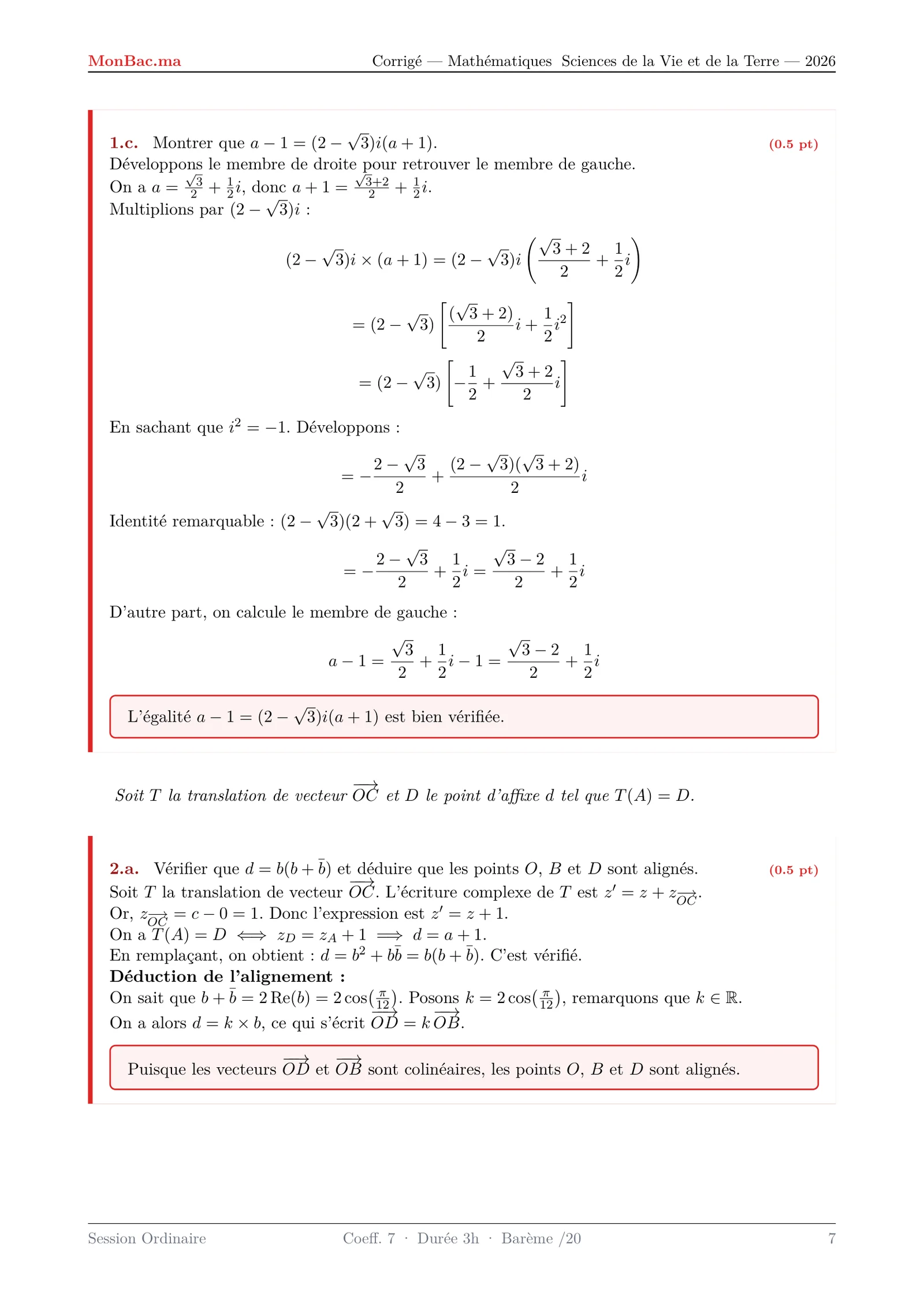 Corrige Math Bac SVT 2026 page 7