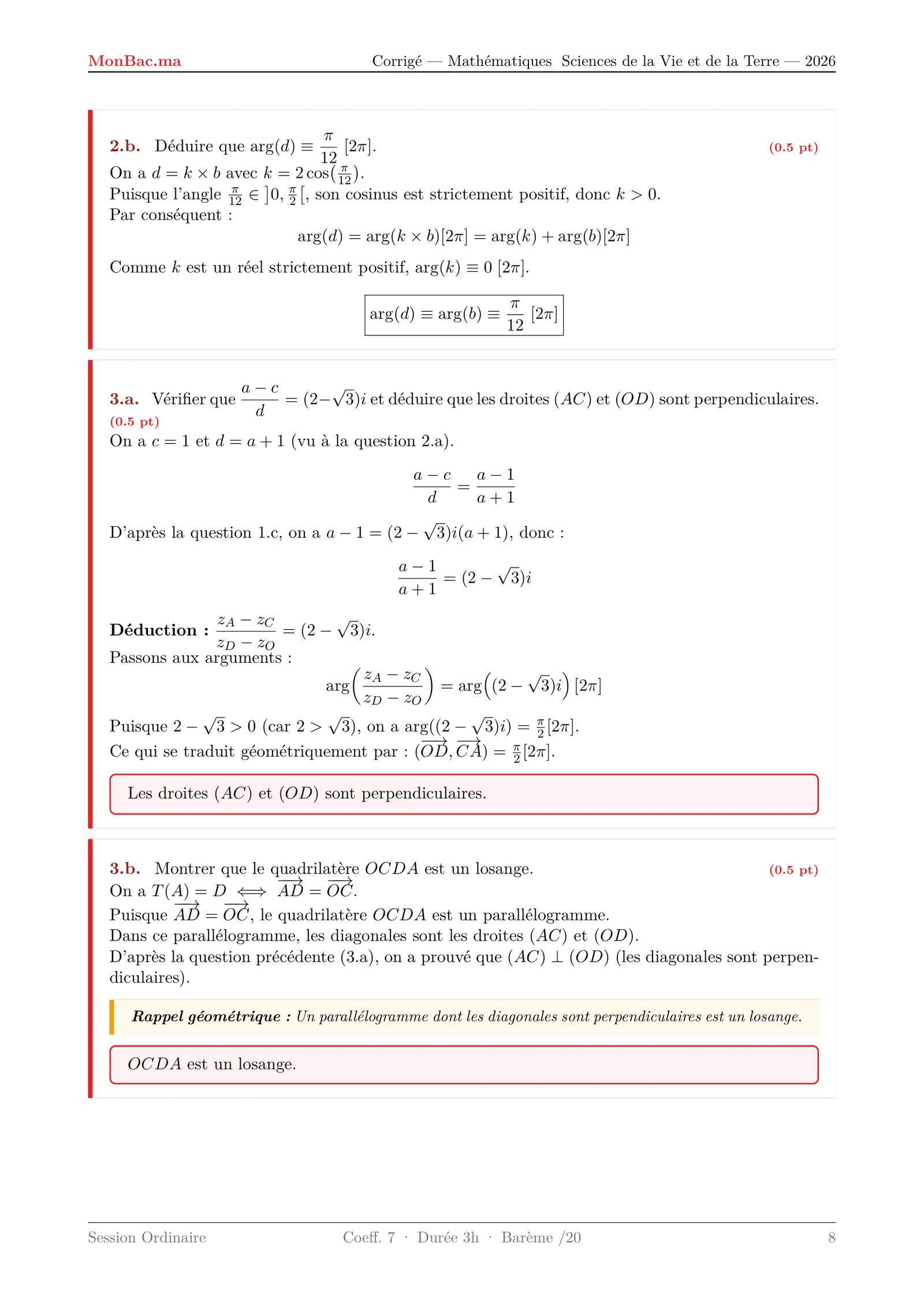 Corrige Math Bac SVT 2026 page 8