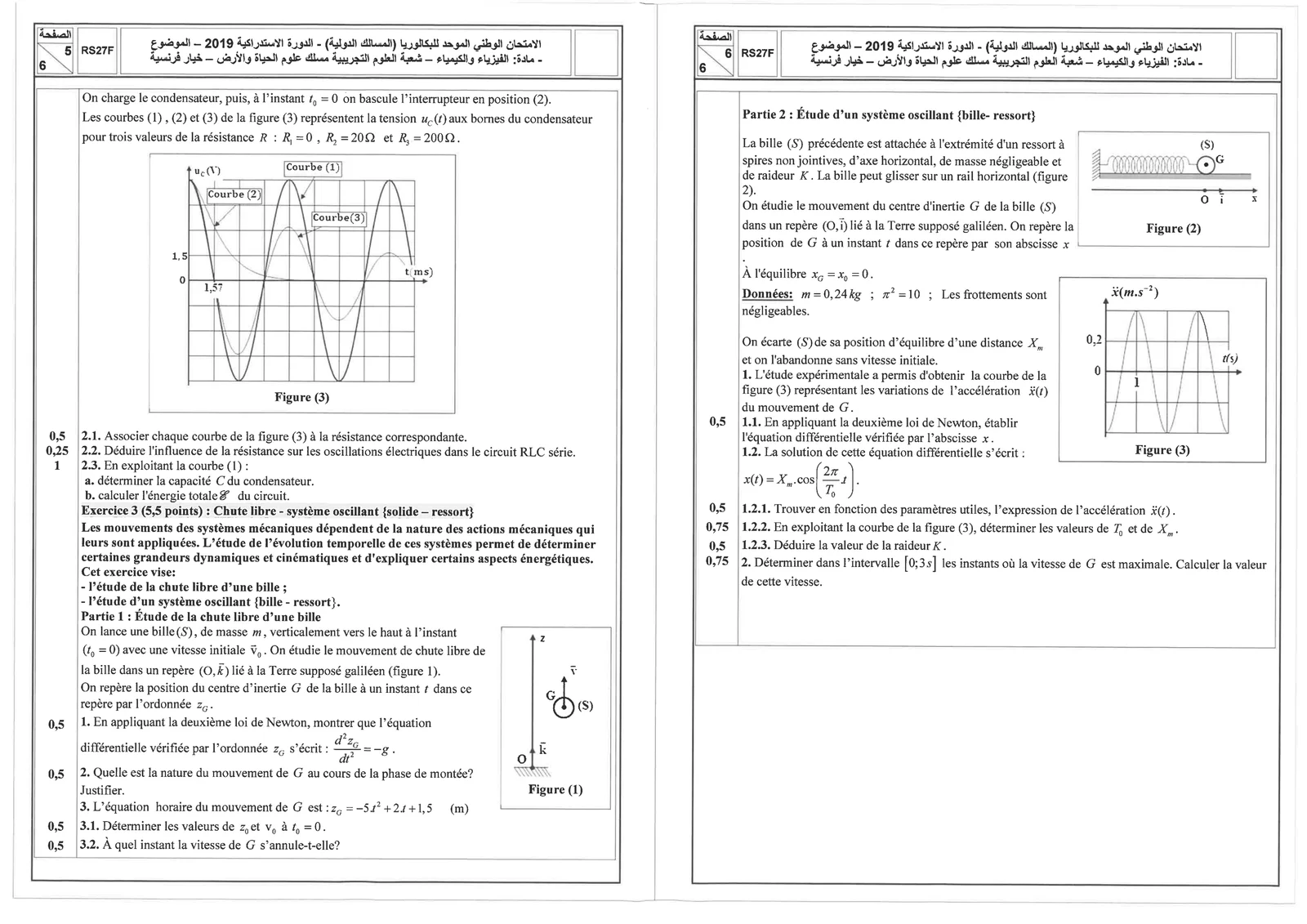 Sujet Physique Bac SVT 2019 page 3
