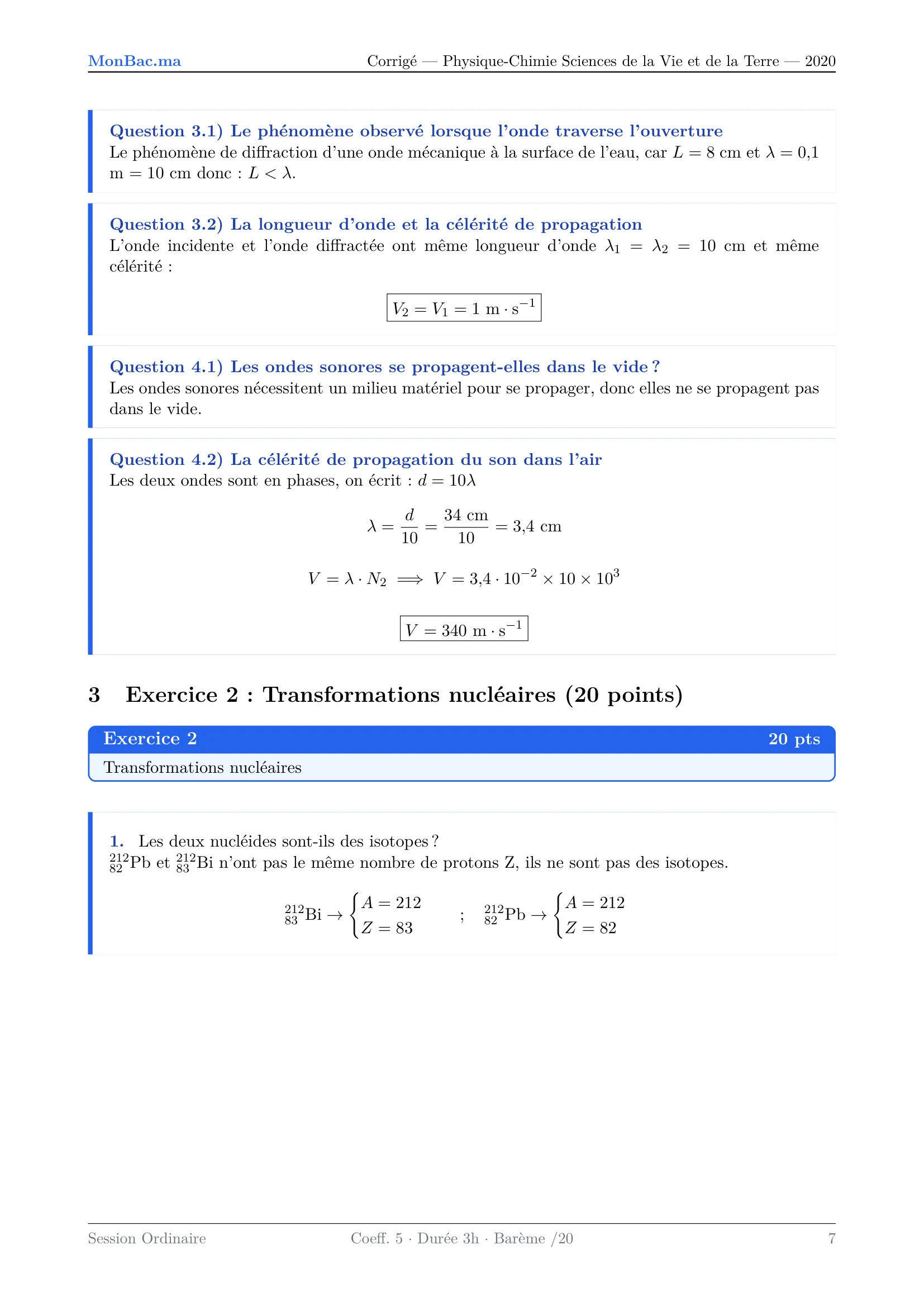 Corrige Physique Bac SVT 2020 page 7