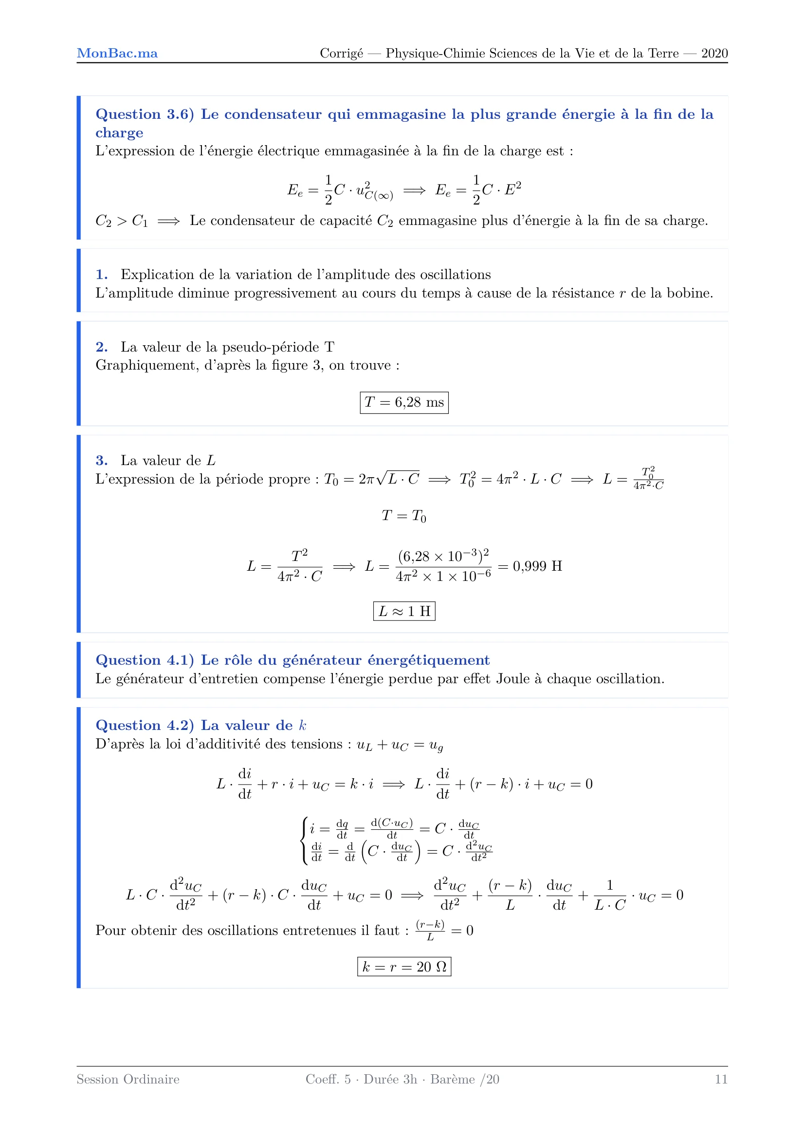 Corrige Physique Bac SVT 2020 page 11