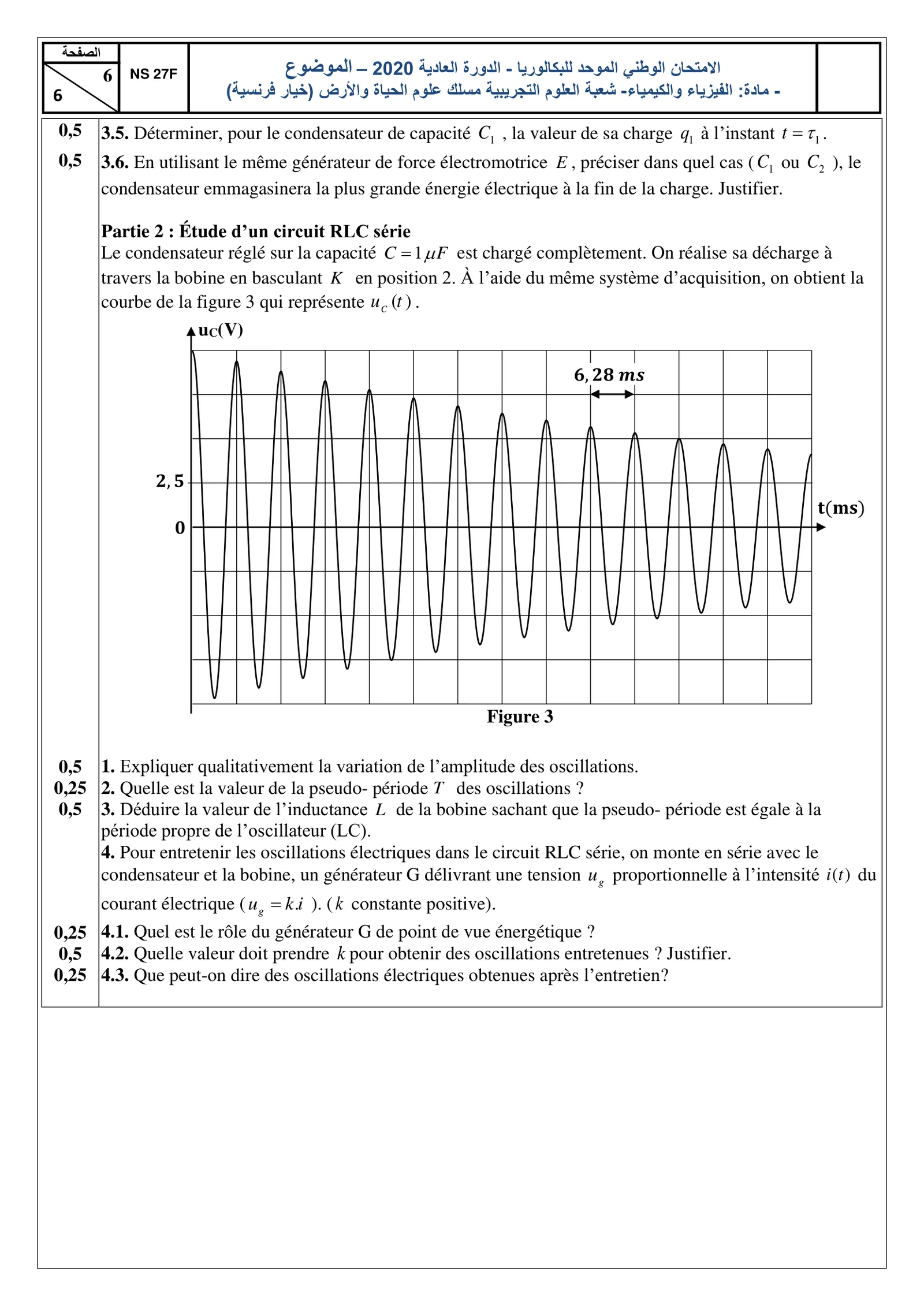 Sujet Physique Bac SVT 2020 page 6