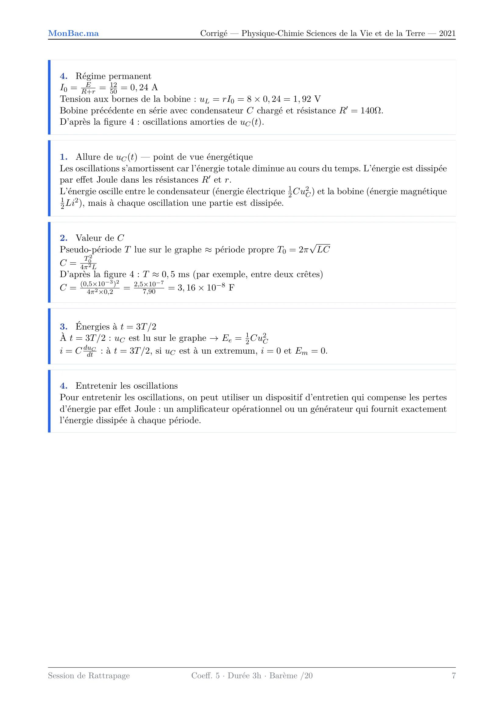 Corrige Physique Bac SVT 2021 page 7