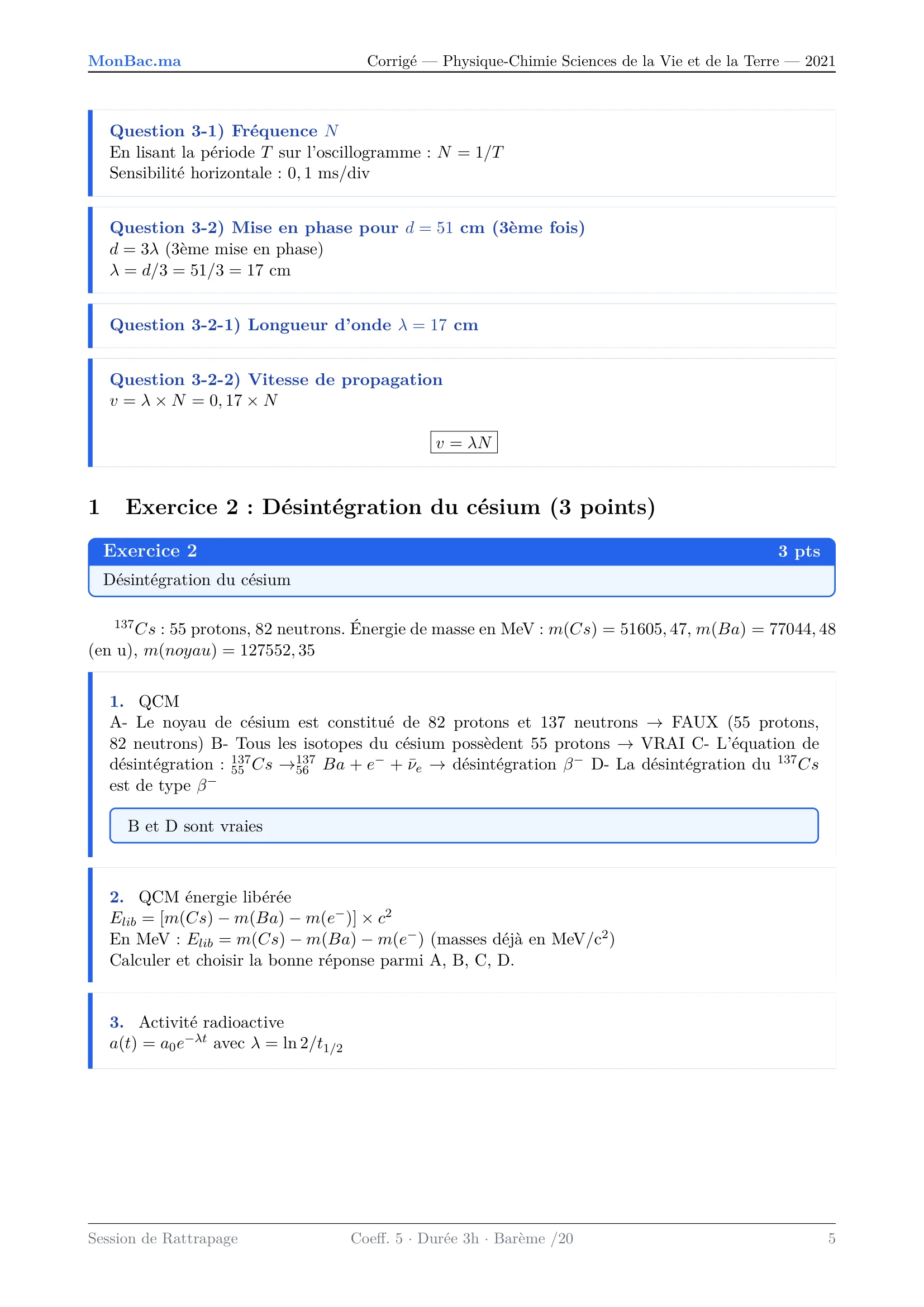 Corrige Physique Bac SVT 2021 page 5