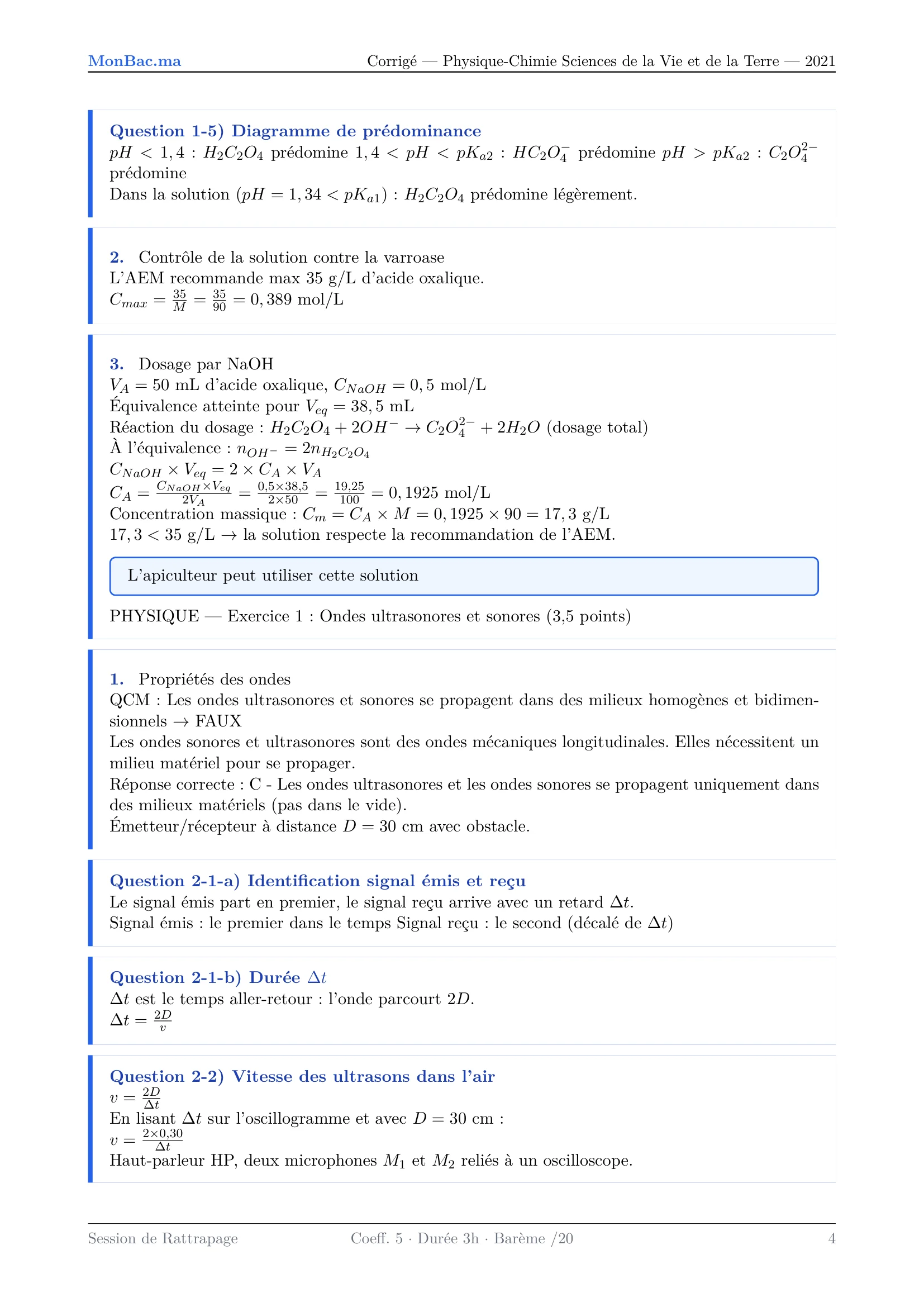 Corrige Physique Bac SVT 2021 page 4