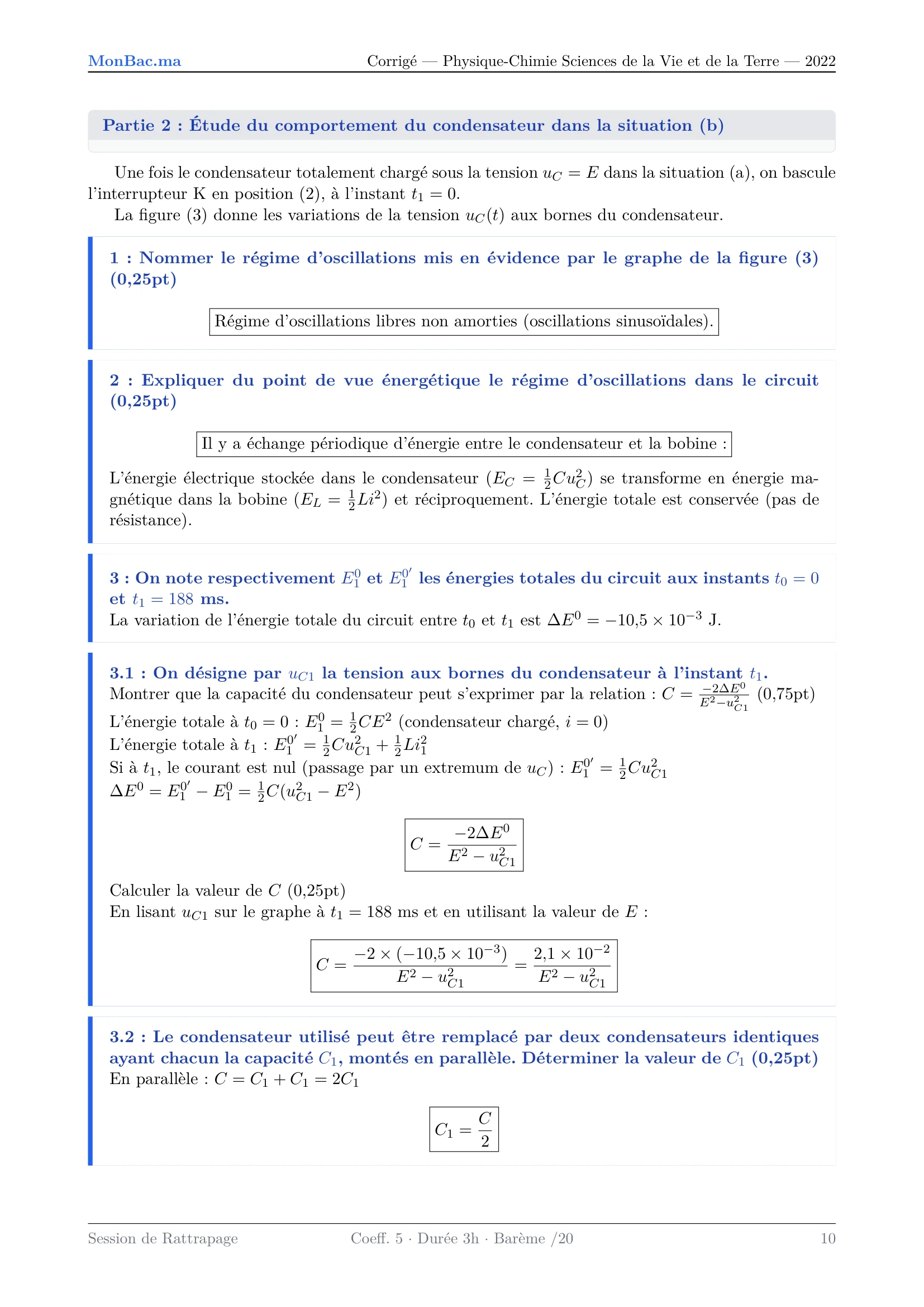 Corrige Physique Bac SVT 2022 page 10
