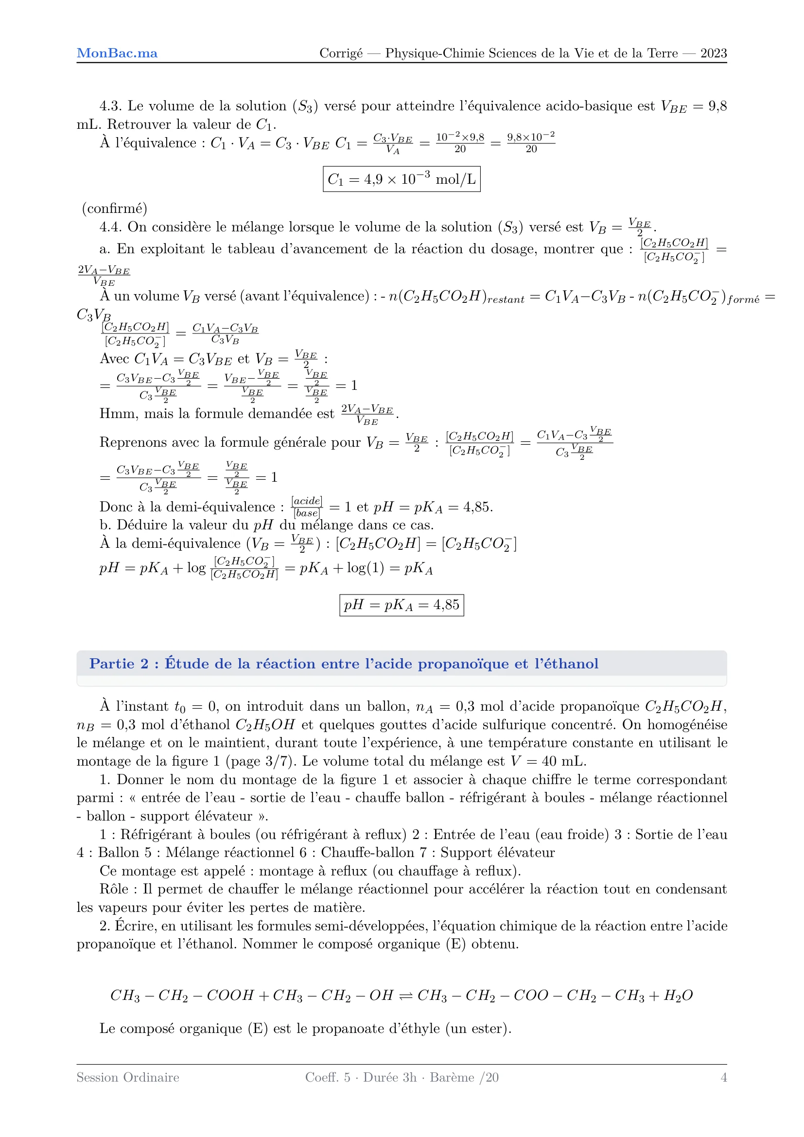 Corrige Physique Bac SVT 2023 page 4
