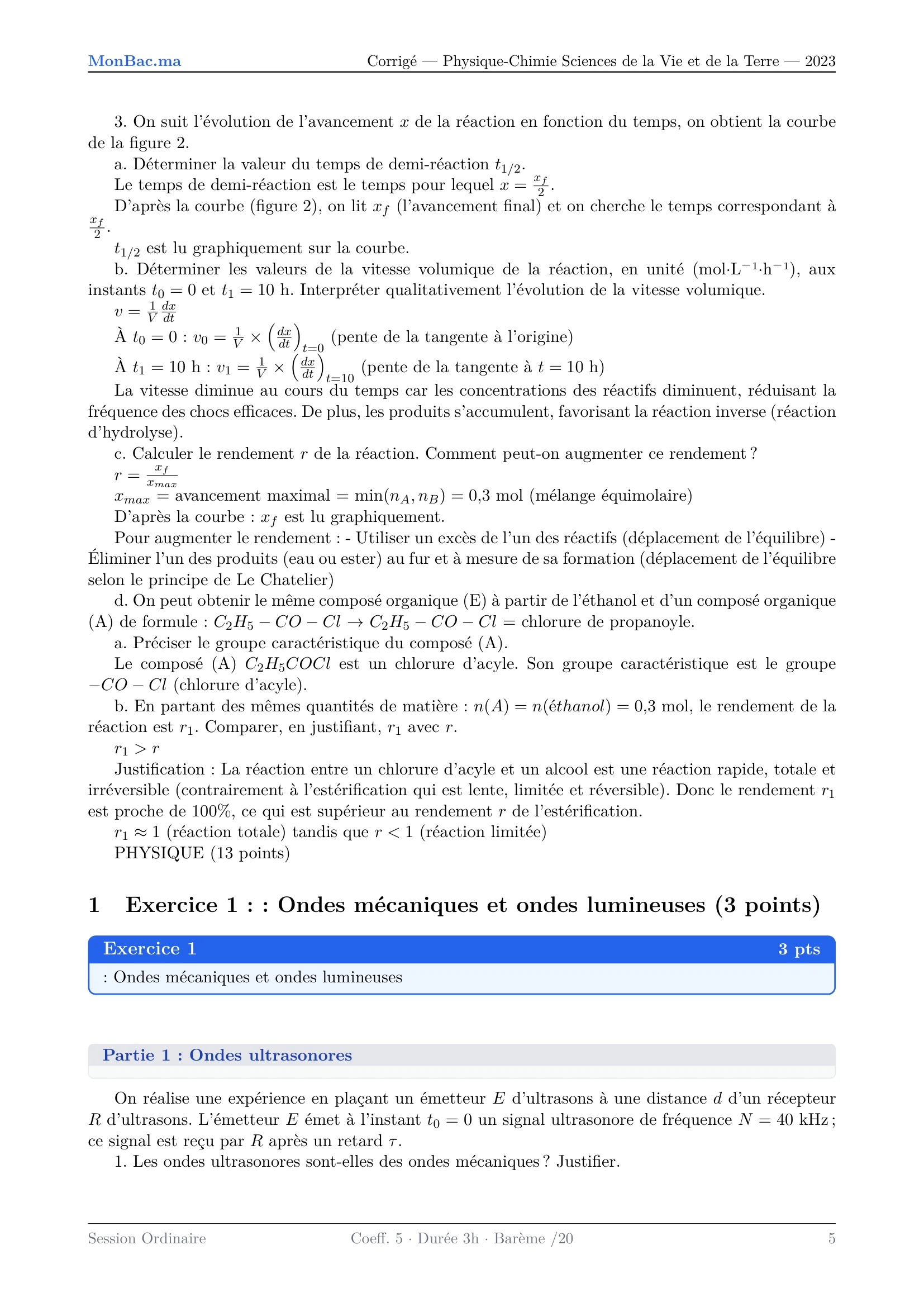 Corrige Physique Bac SVT 2023 page 5