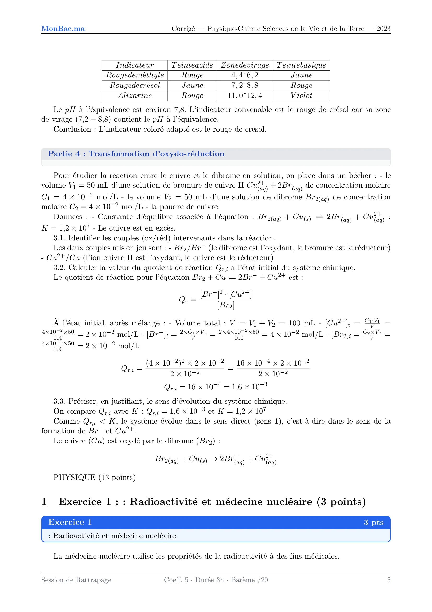 Corrige Physique Bac SVT 2023 page 5