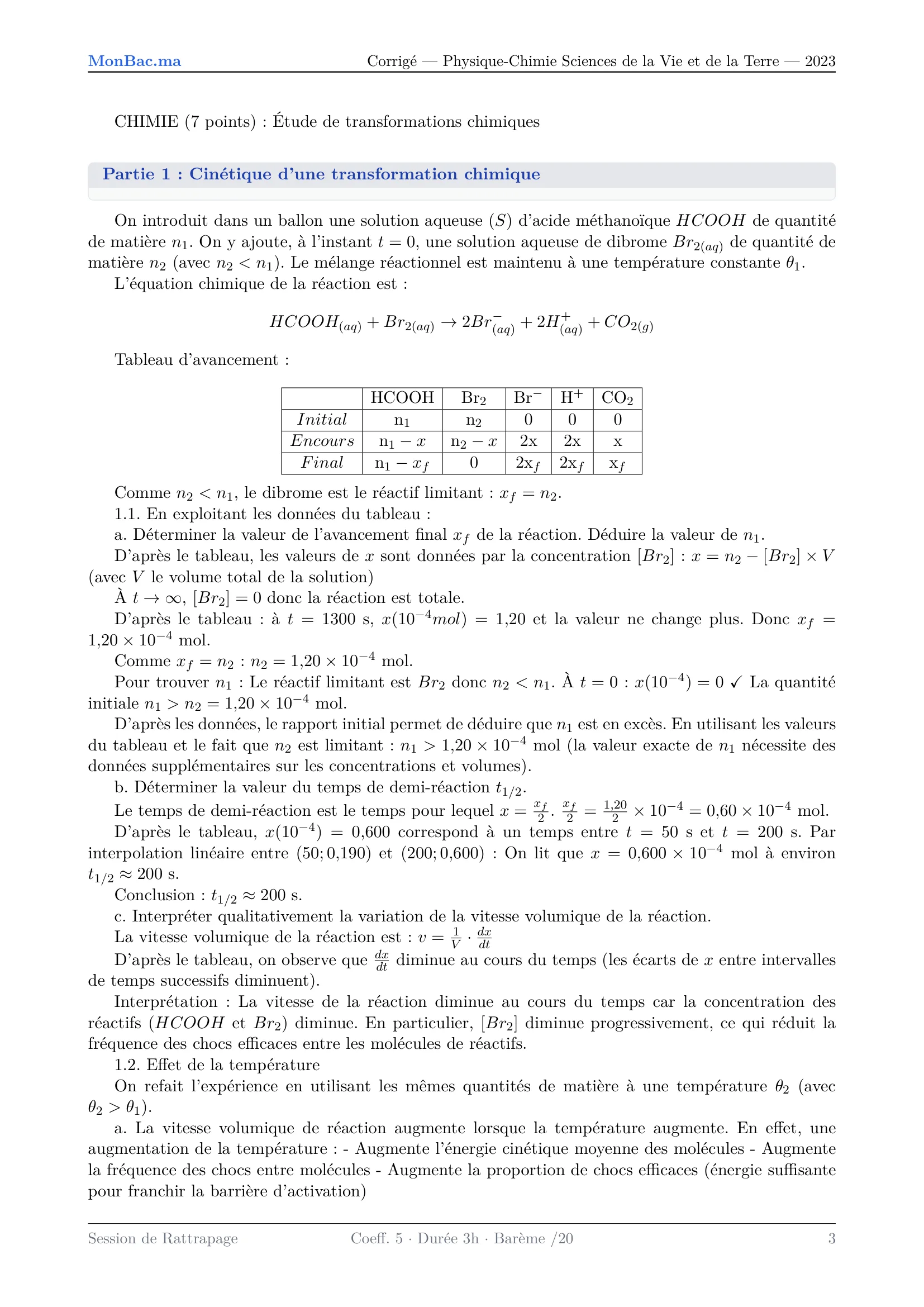 Corrige Physique Bac SVT 2023 page 3