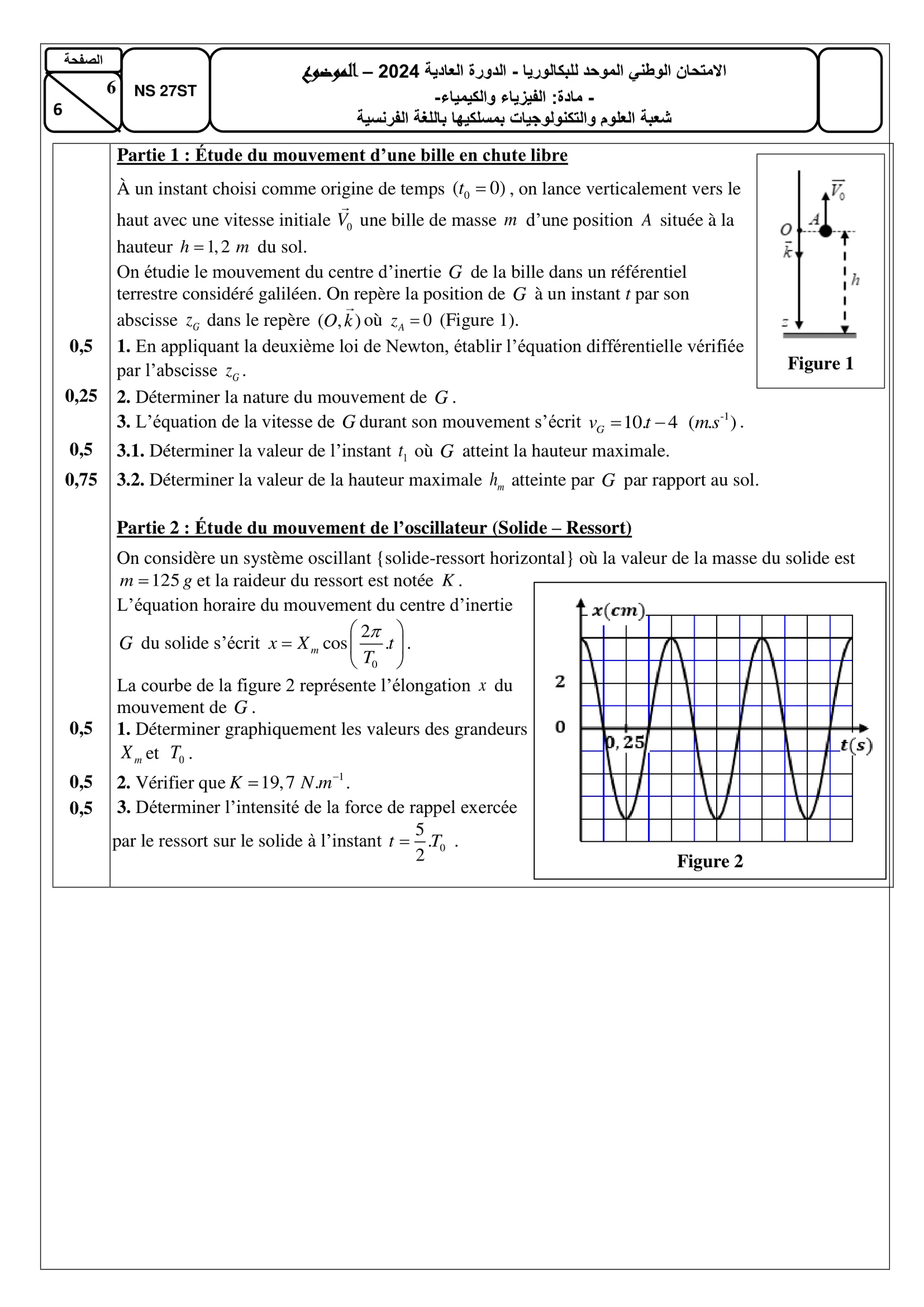Sujet Physique Bac SVT 2024 page 6