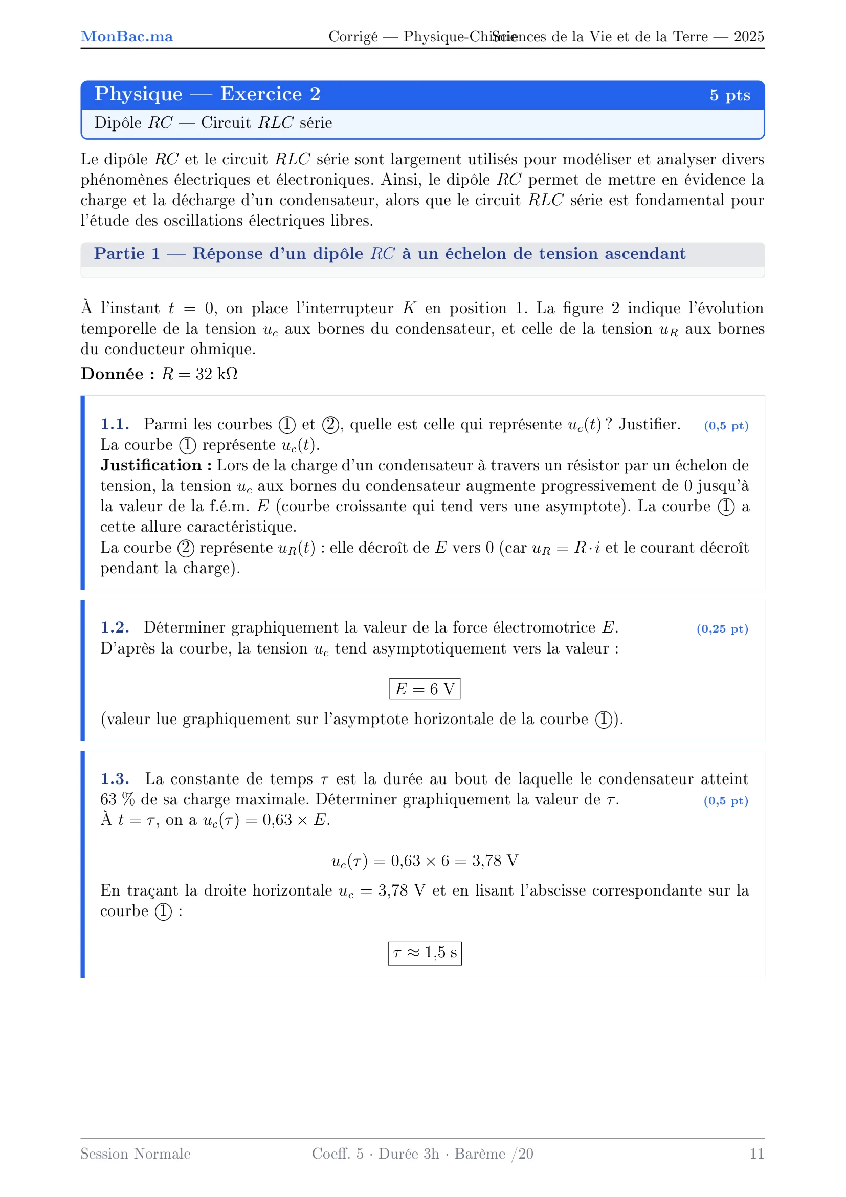 Corrige Physique Bac SVT 2025 page 11