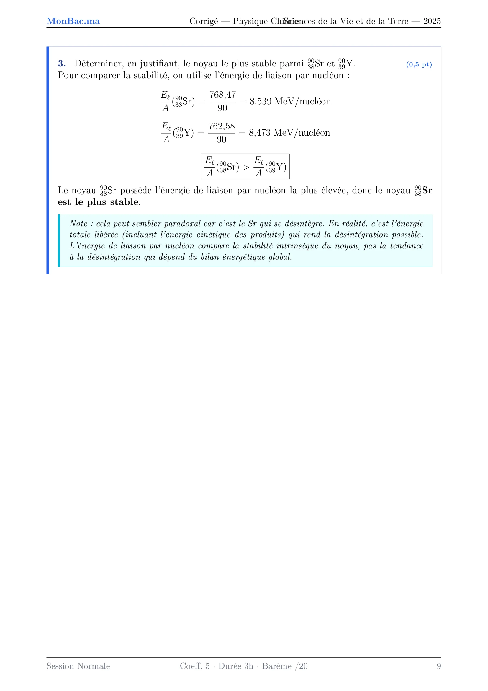 Corrige Physique Bac SVT 2025 page 9
