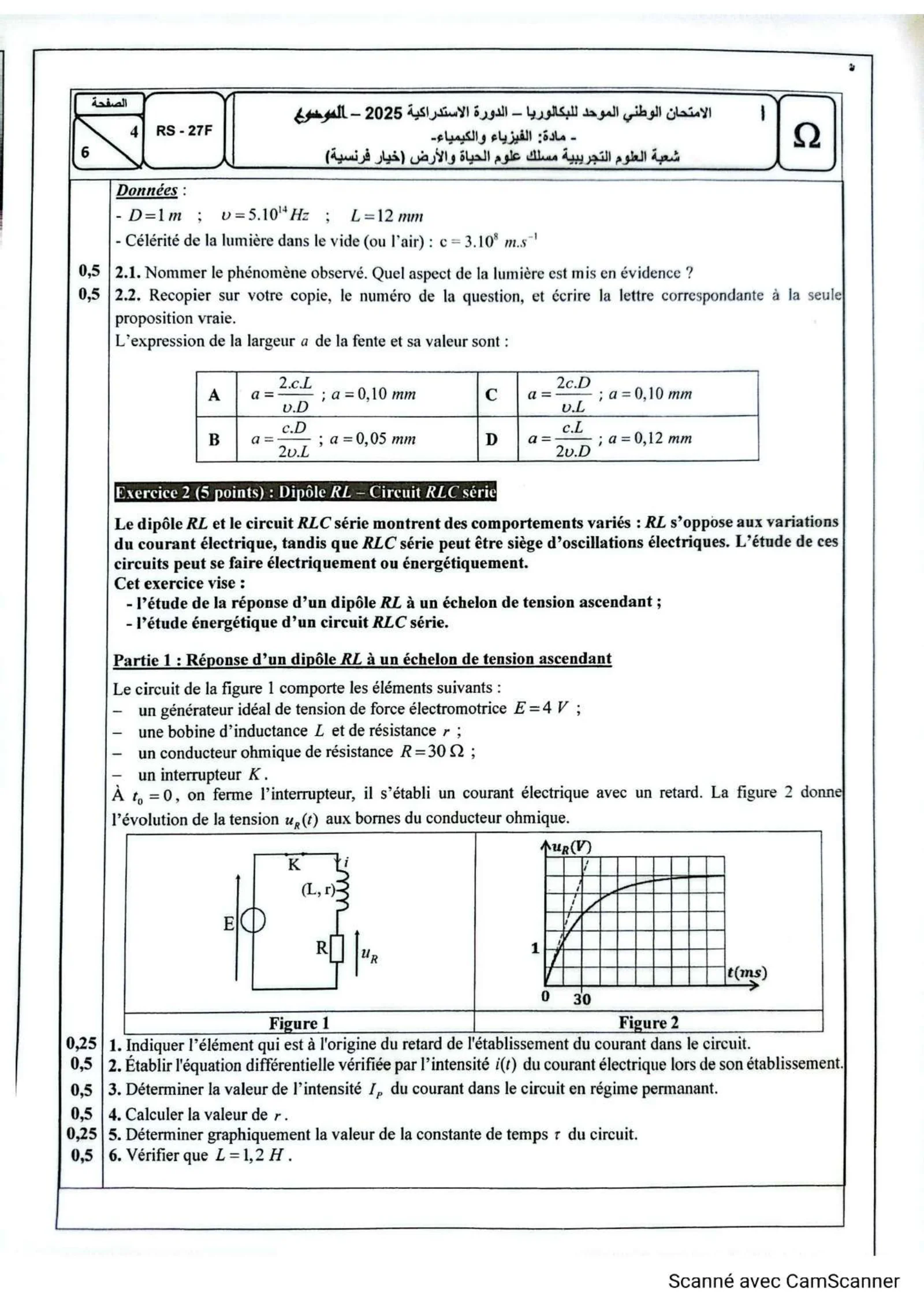Sujet Physique Bac SVT 2025 page 4